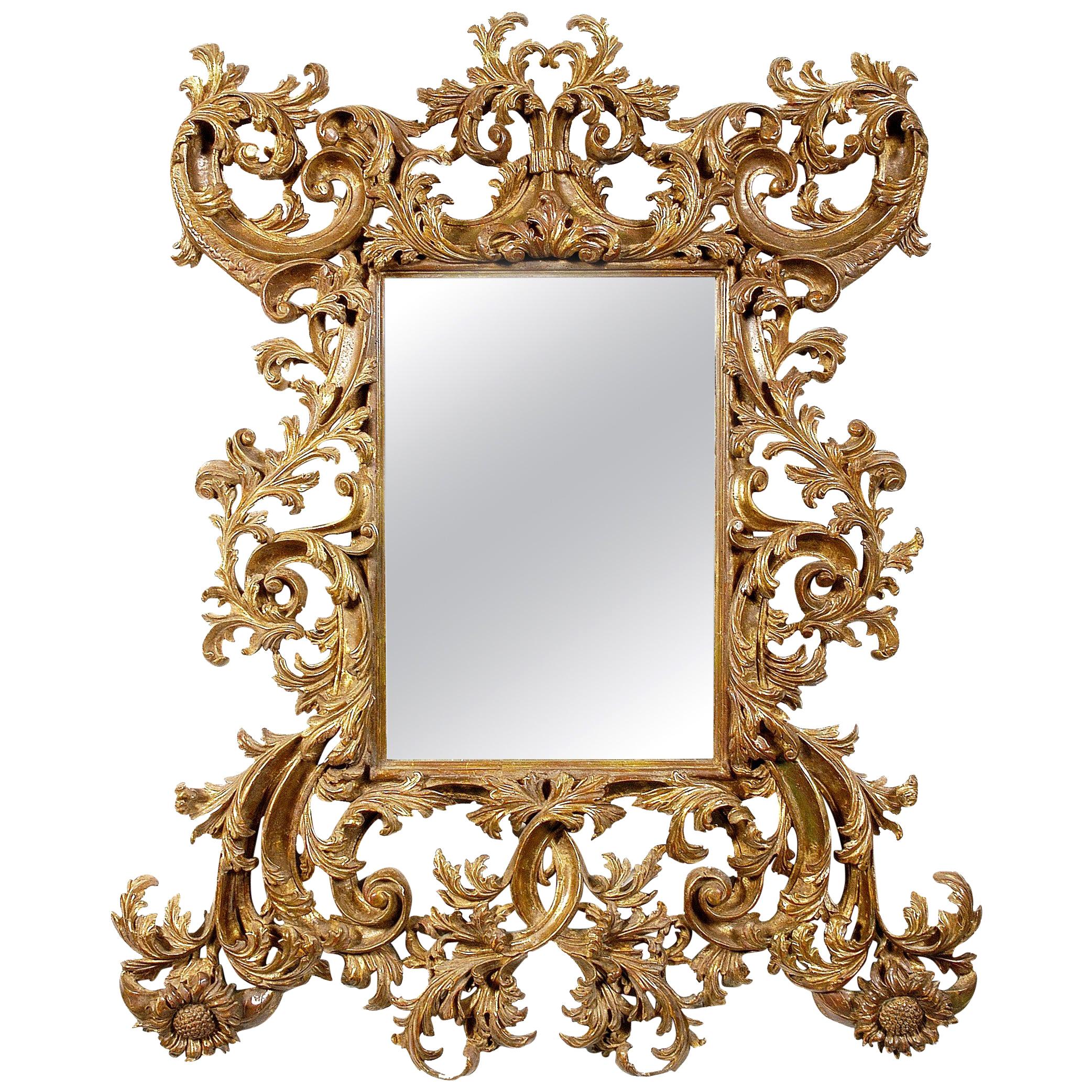 Chippendale Rectangular Handcrafted Gold Foil Wood Mirror Spain, 1970 For Sale