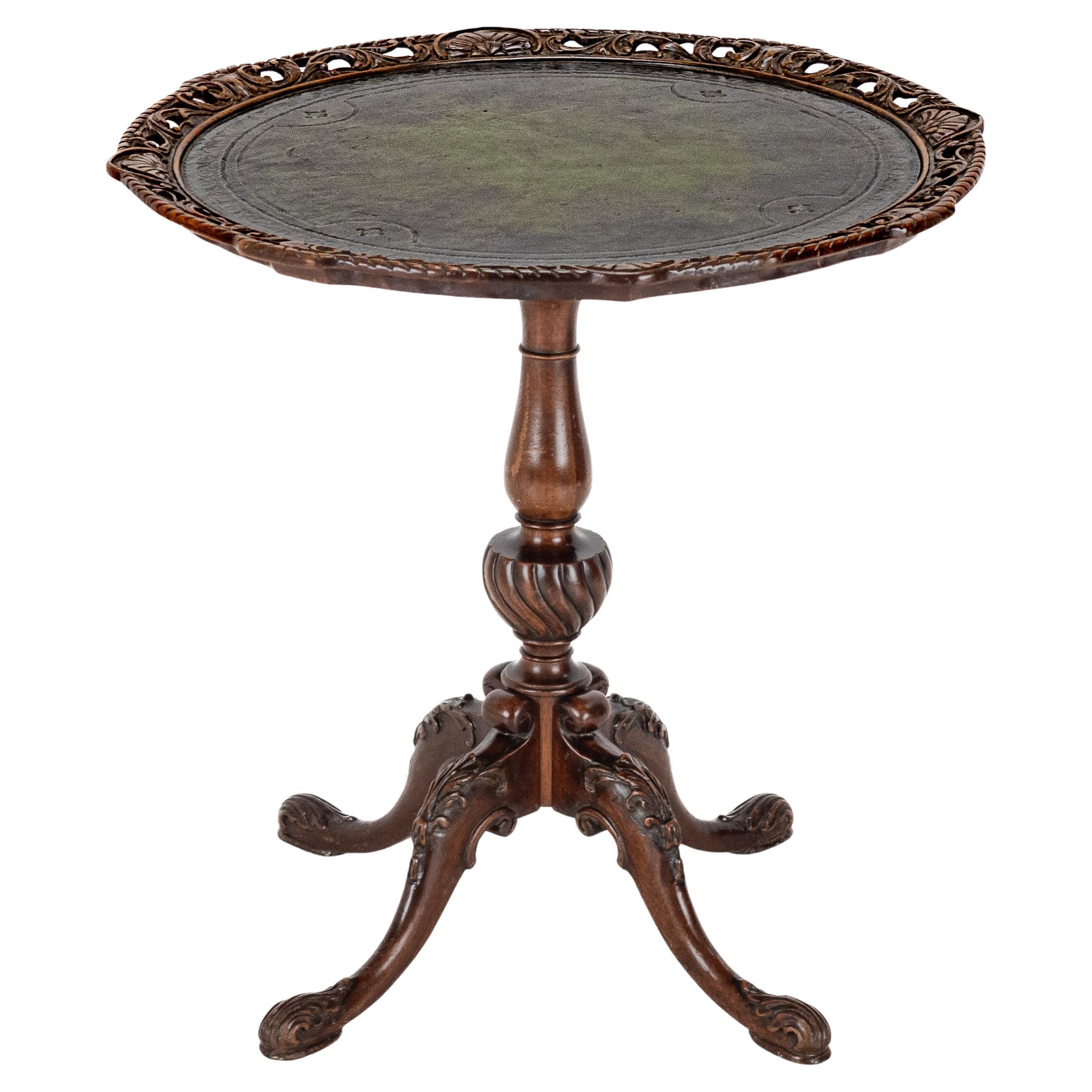 Chippendale Revival Carved Mahogany Leather-Top Wine or Lamp Table, c.1900 For Sale