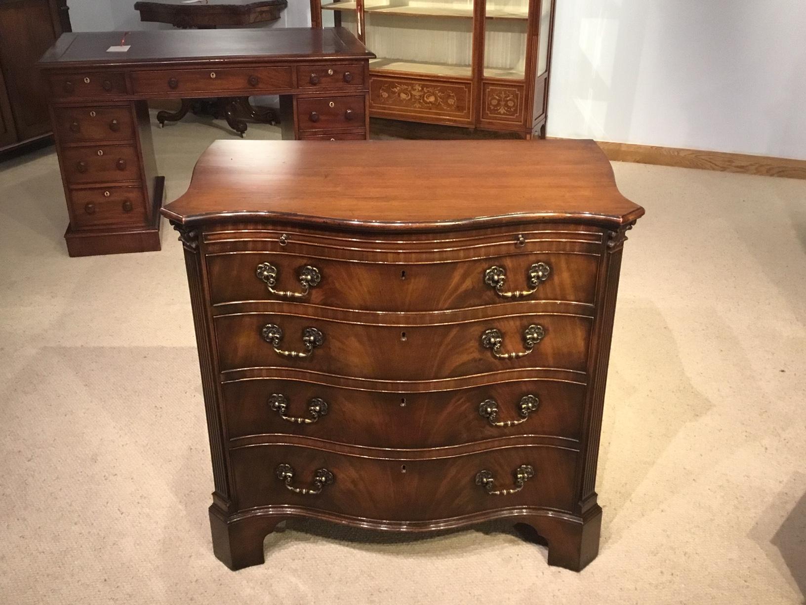 Edwardian Chippendale Revival Flame Mahogany Serpentine Bachelors Chest