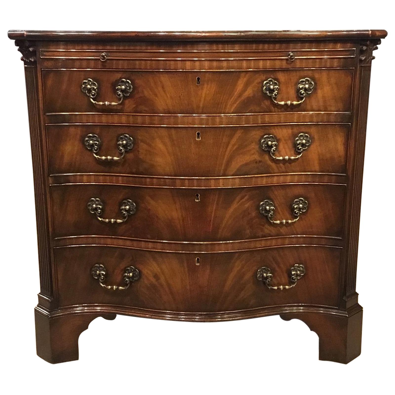 Chippendale Revival Flame Mahogany Serpentine Bachelors Chest