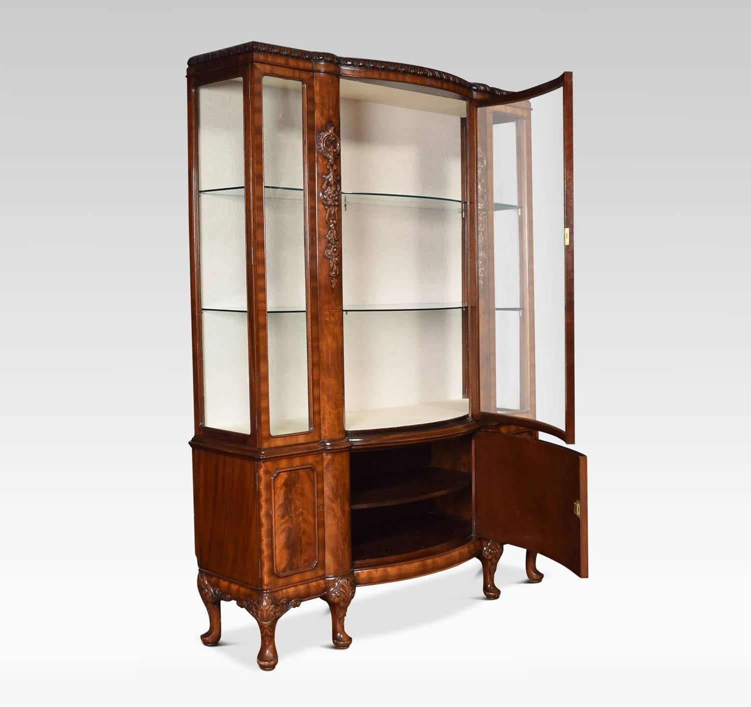 British Chippendale Revival Mahogany Bow Fronted Display Cabinet