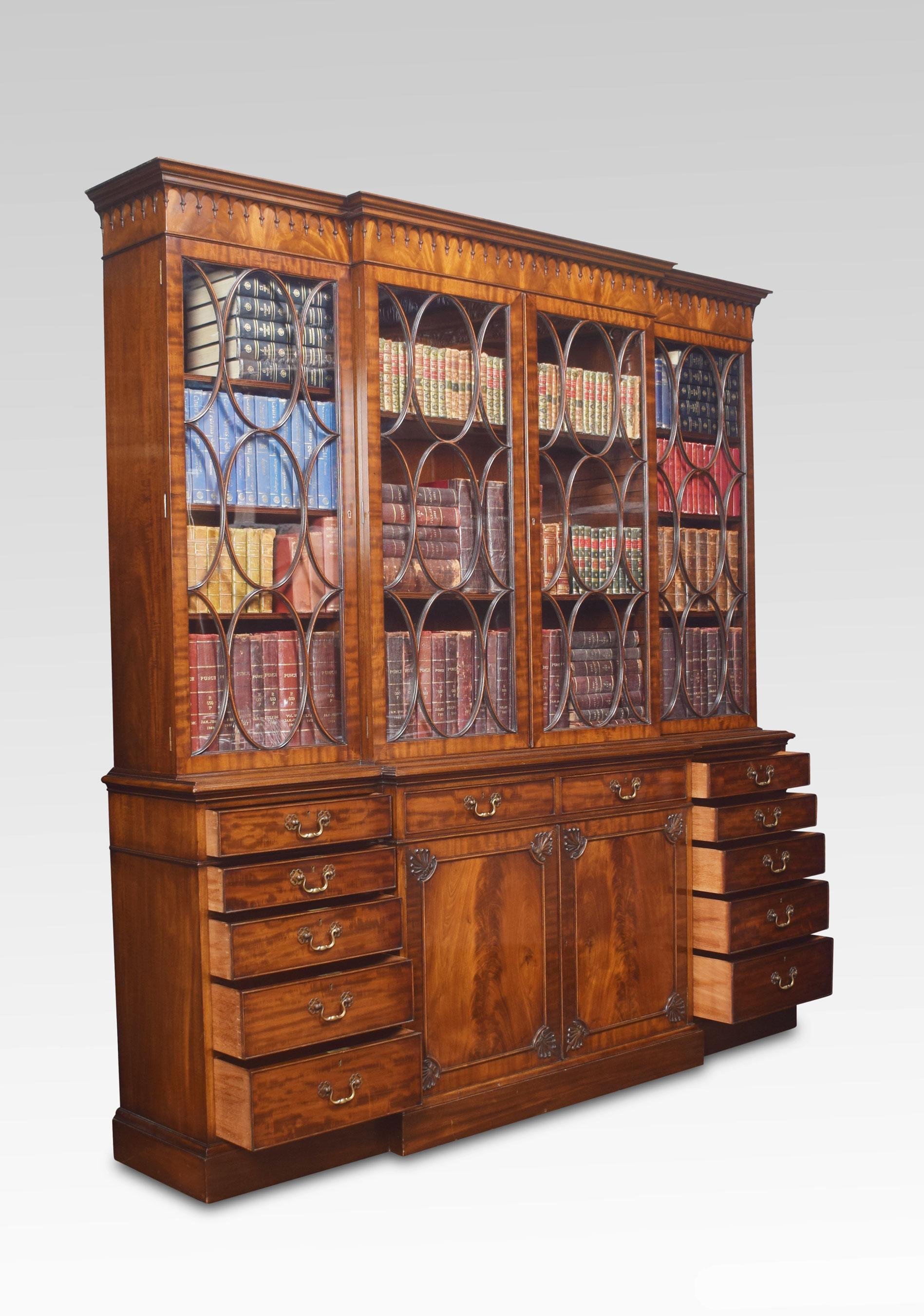 Chippendale Revival Mahogany Four-Door Breakfront Bookcase 10