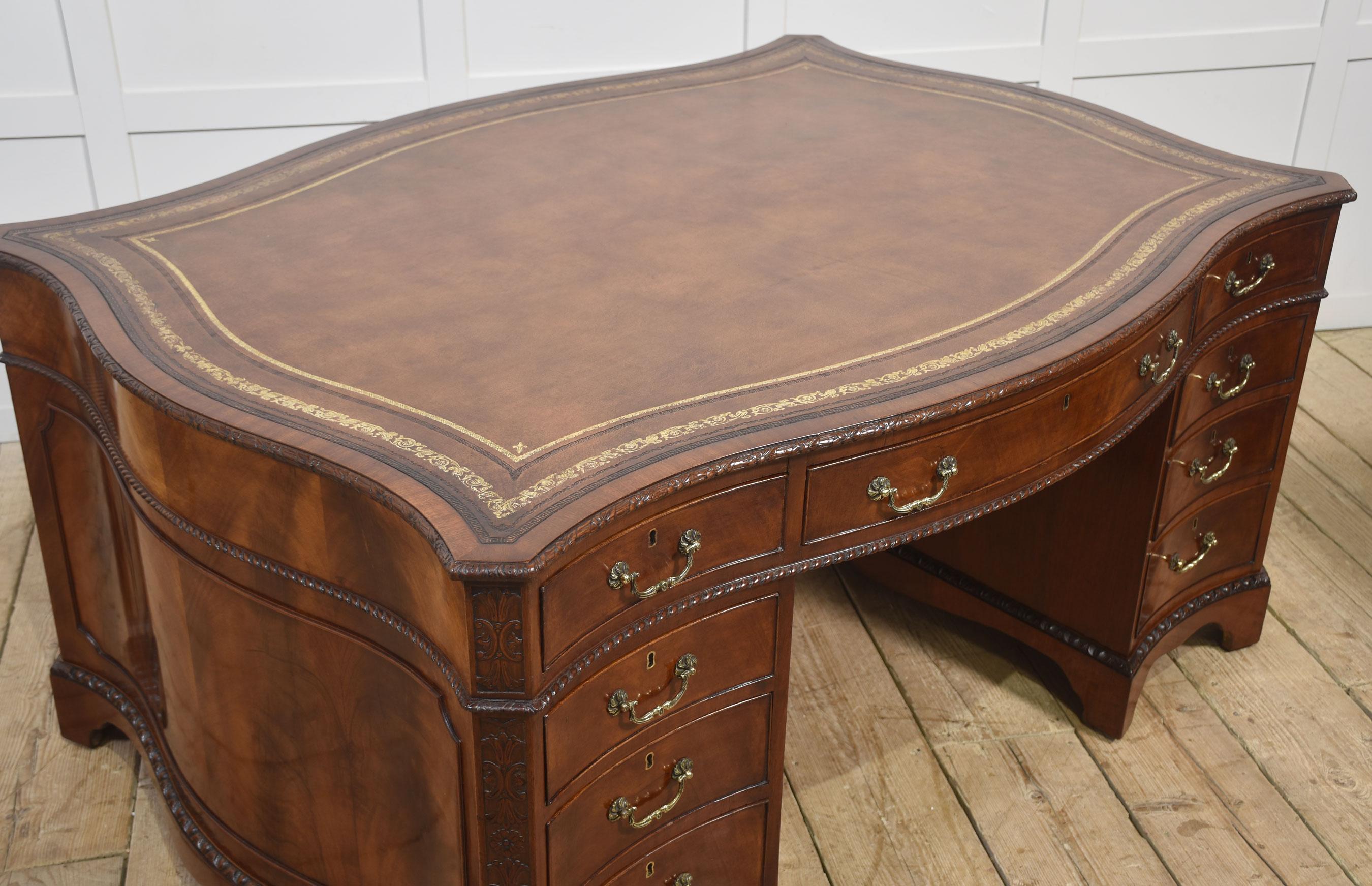 Chippendale Revival Mahogany Serpentine Partner’s Desk For Sale 4