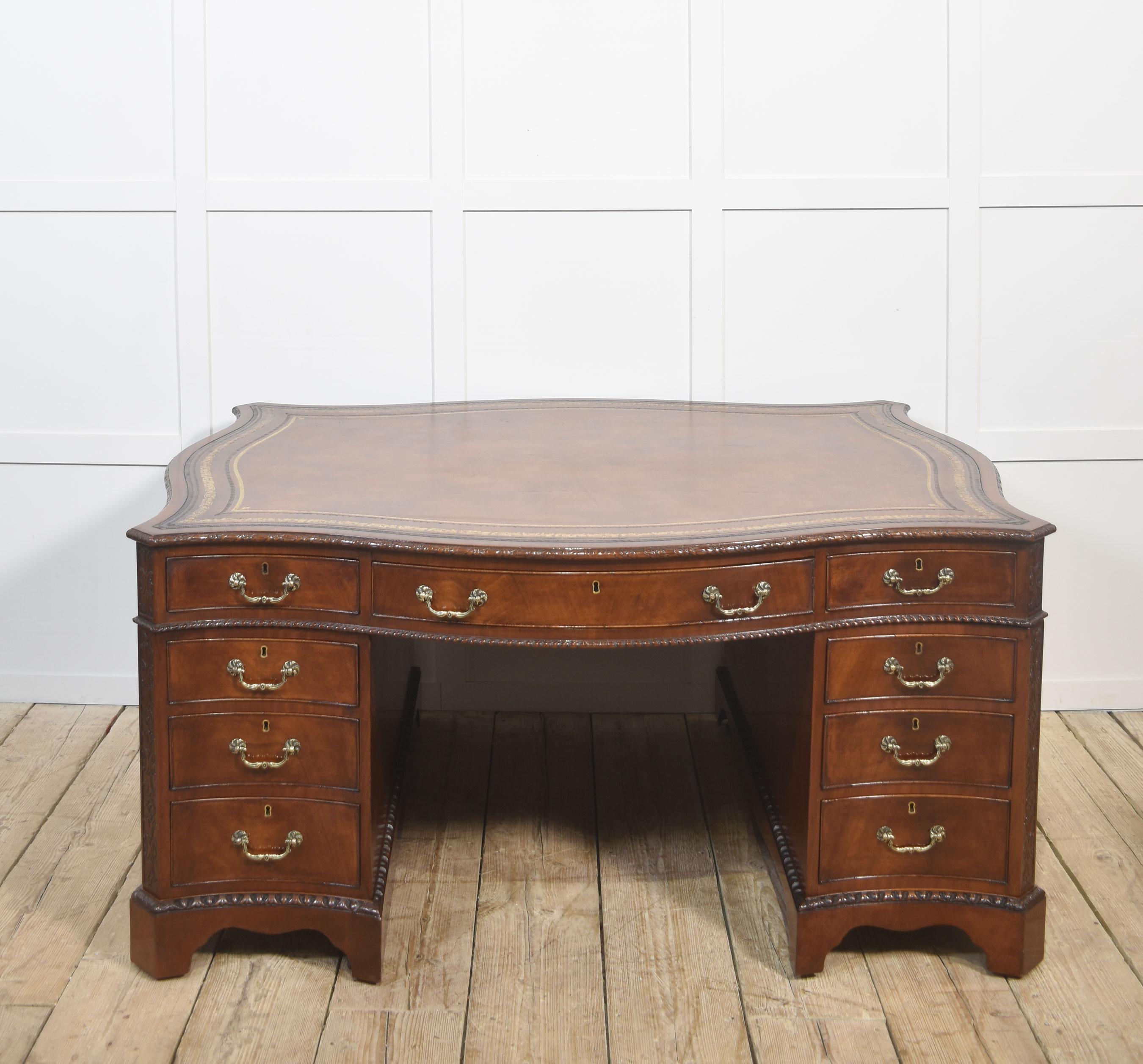Chippendale Revival Mahogany Serpentine Partner’s Desk For Sale 6