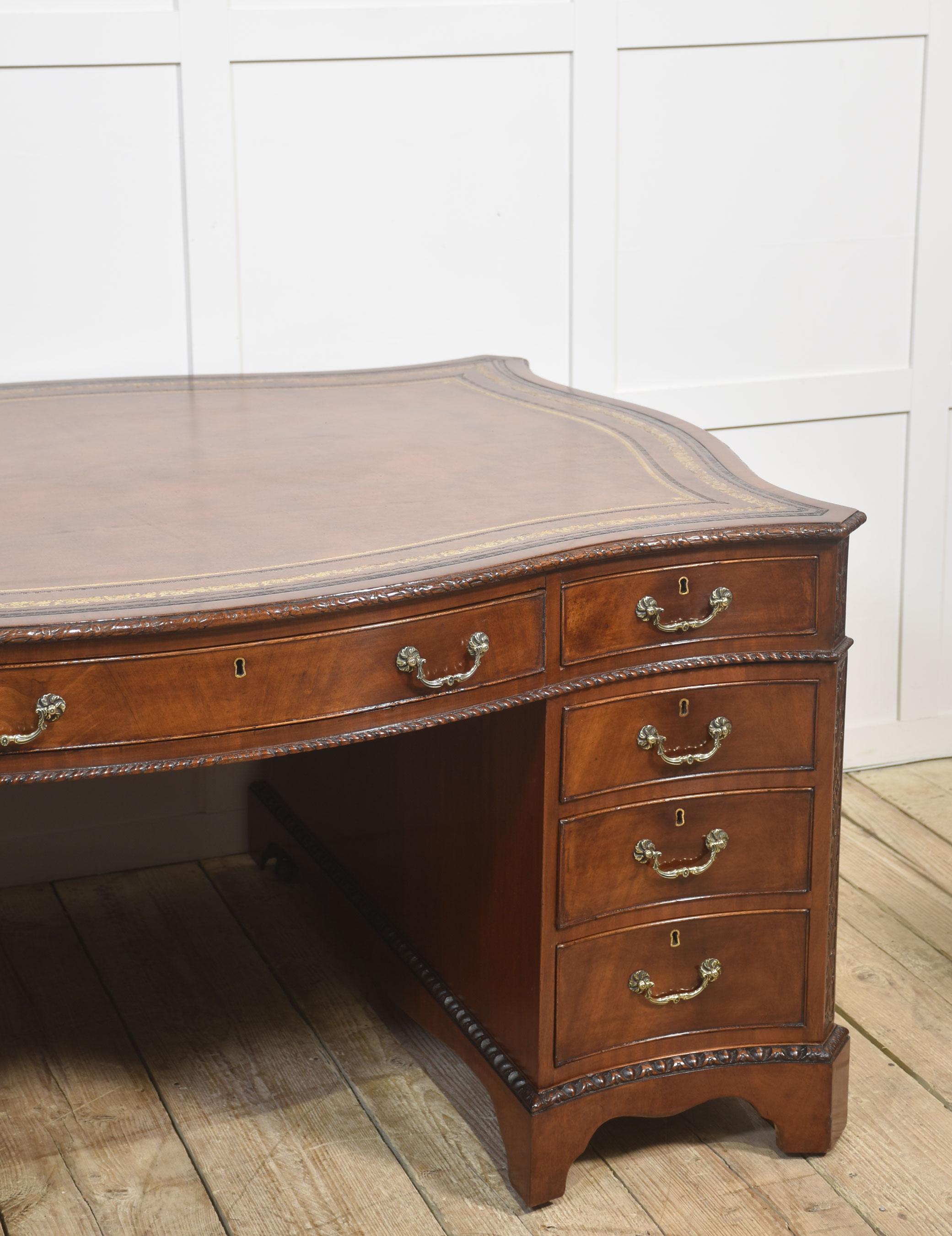 Chippendale Revival Mahogany Serpentine Partner’s Desk For Sale 8
