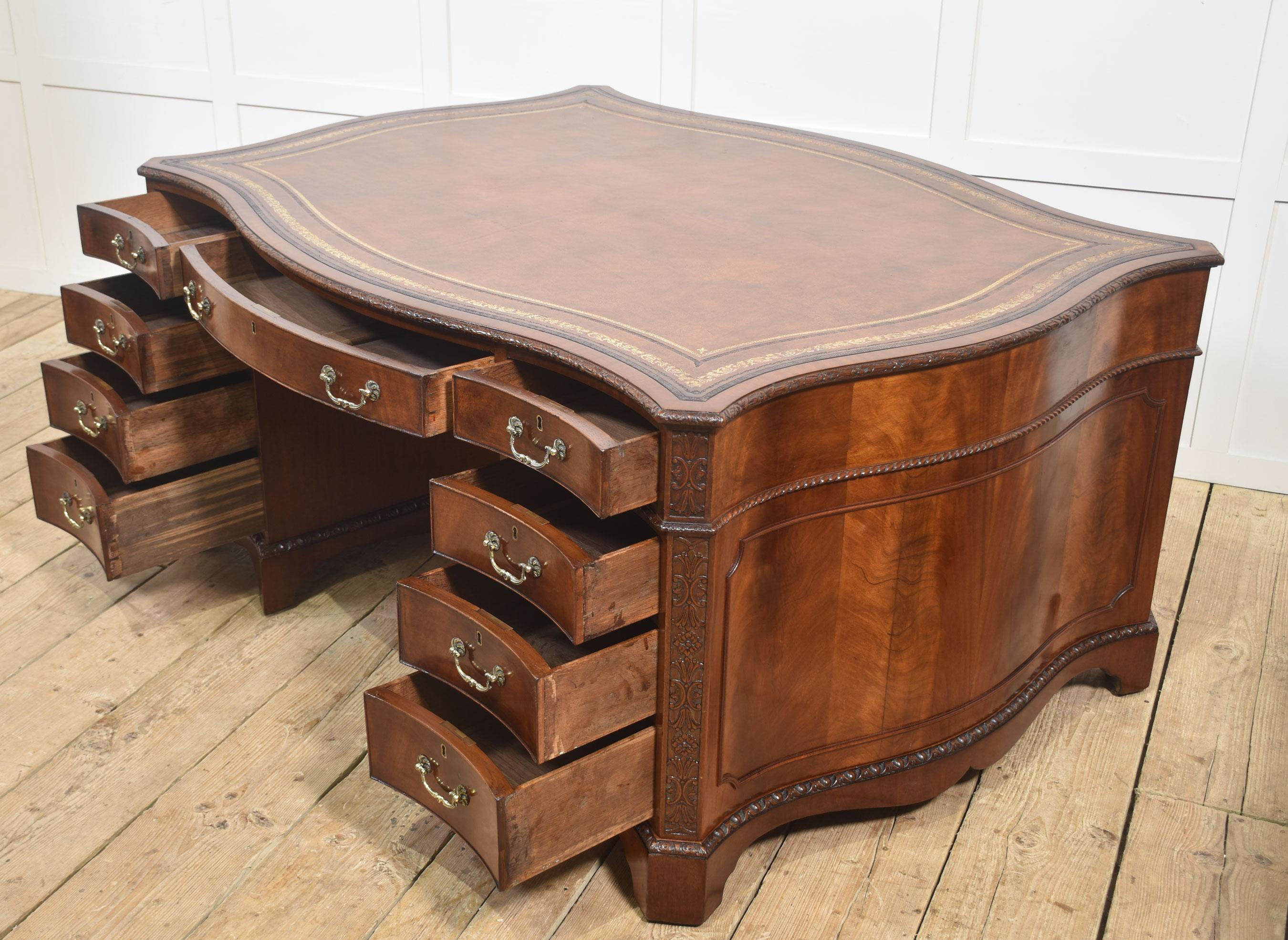 Chippendale Revival Mahogany Serpentine Partner’s Desk For Sale 9