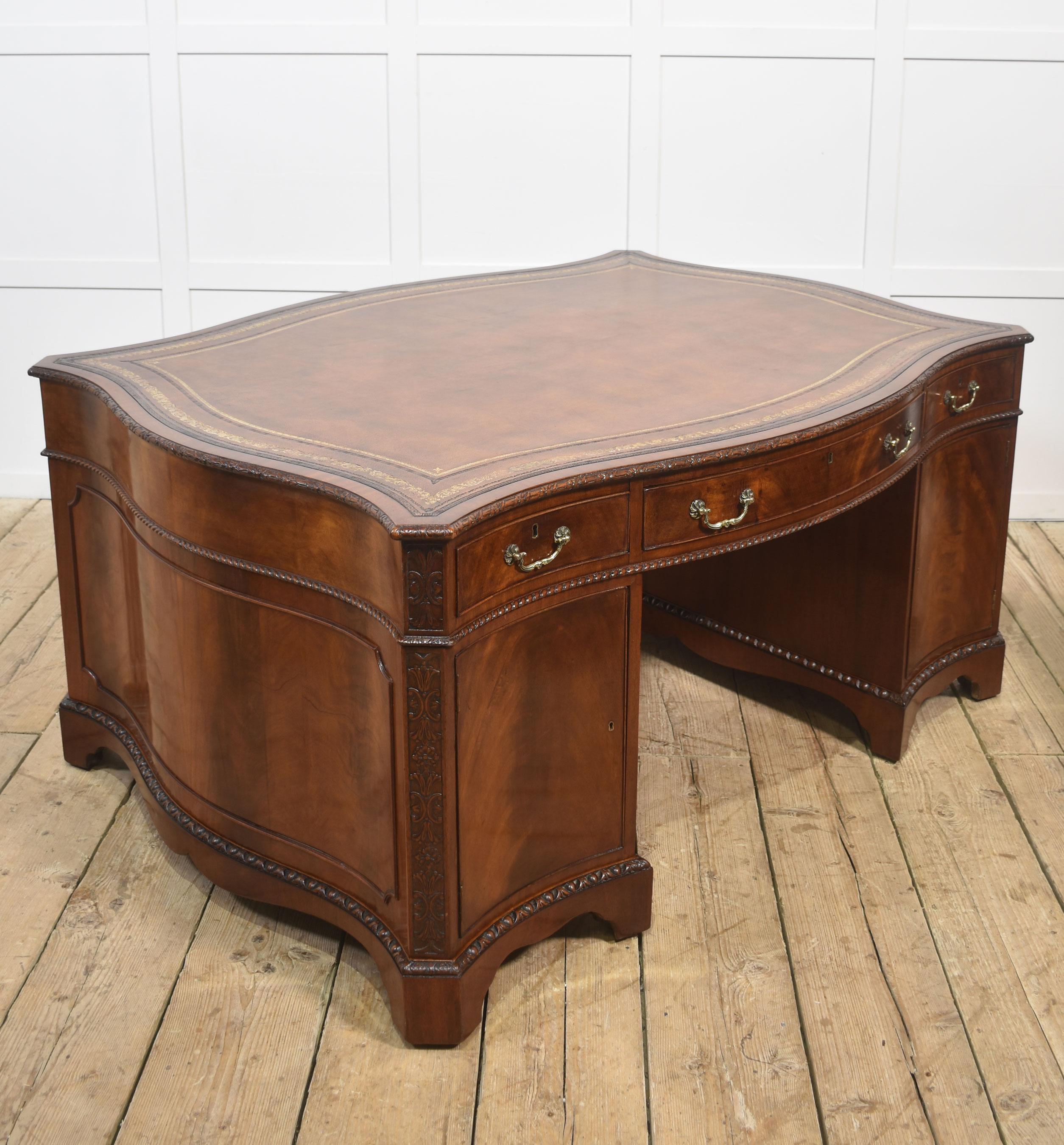 Chippendale Revival Mahogany Serpentine Partner’s Desk For Sale 11
