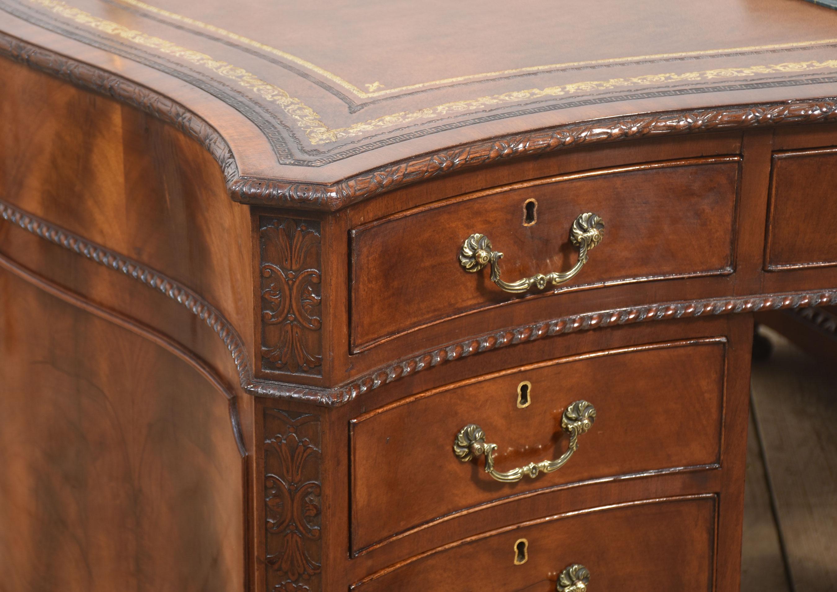 20th Century Chippendale Revival Mahogany Serpentine Partner’s Desk For Sale