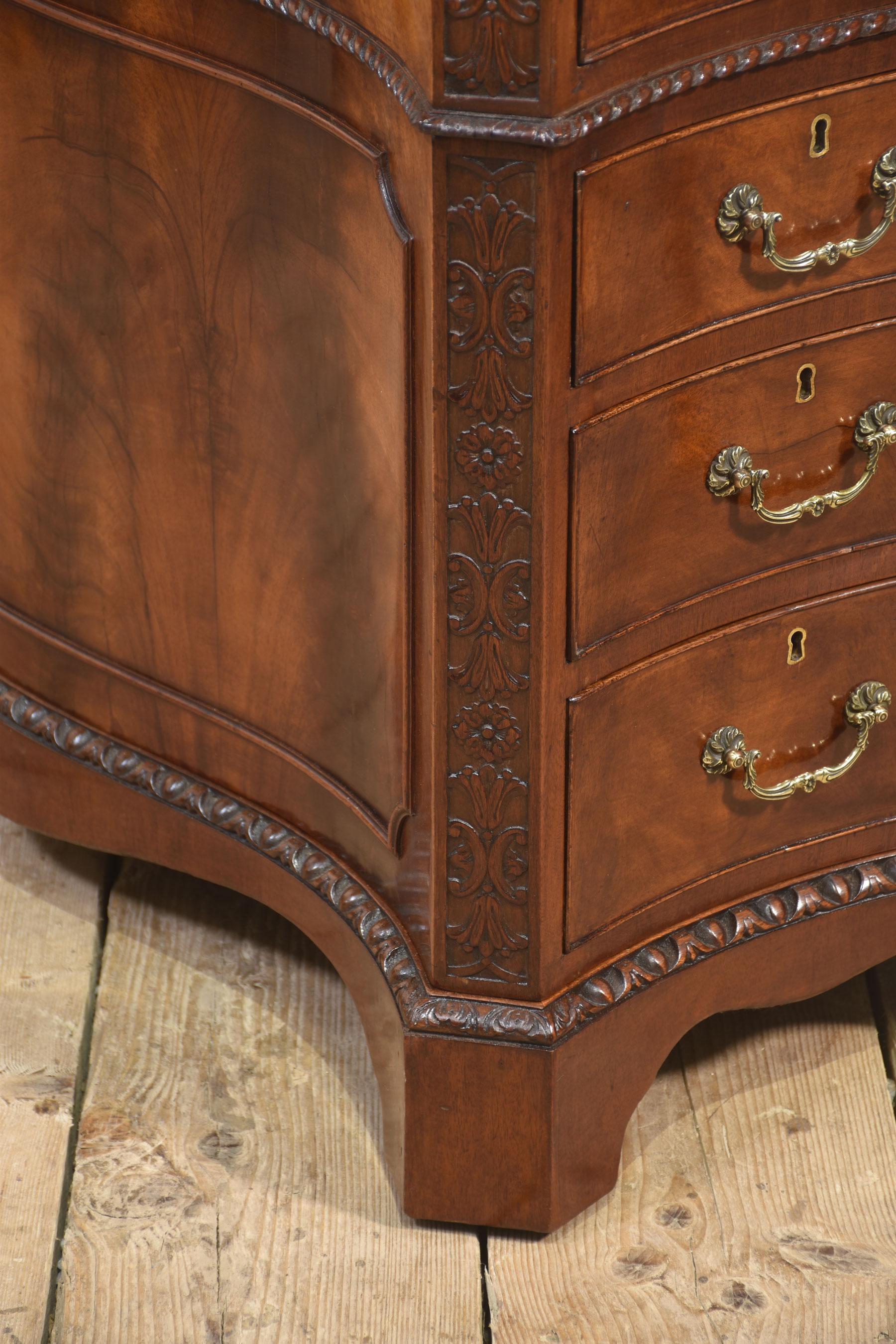 Wood Chippendale Revival Mahogany Serpentine Partner’s Desk For Sale