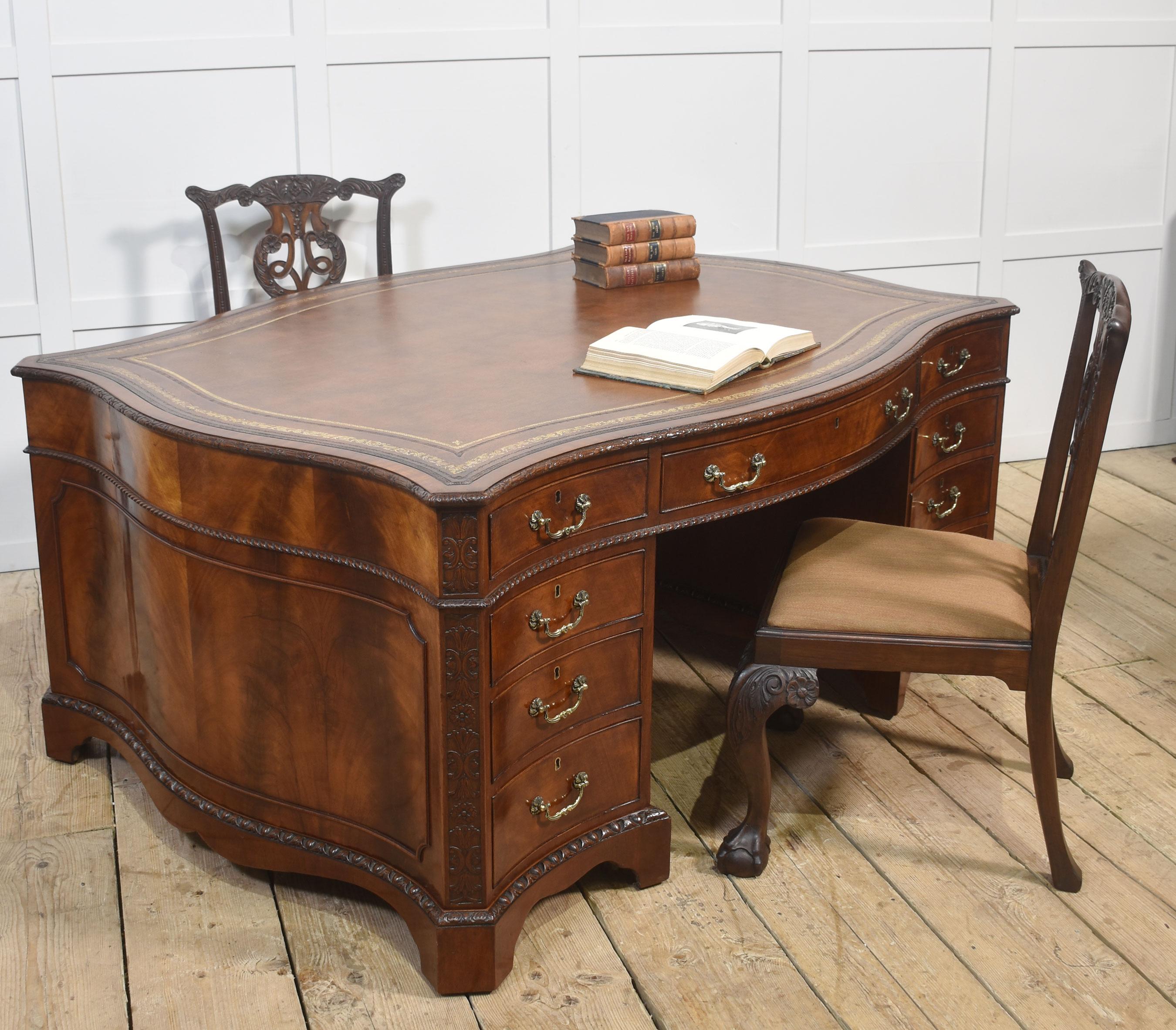 Chippendale Revival Mahogany Serpentine Partner’s Desk For Sale 1