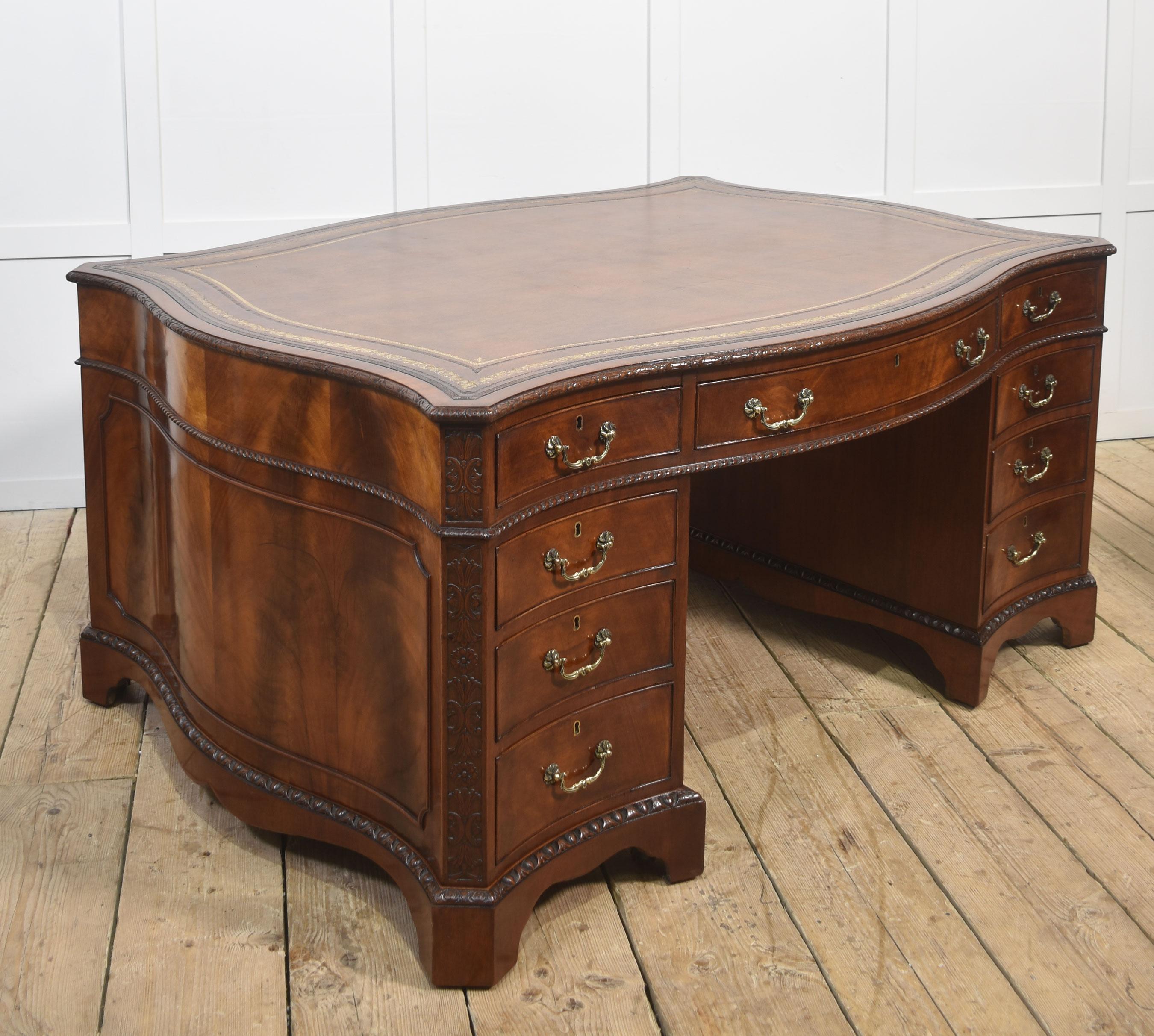 Chippendale Revival Mahogany Serpentine Partner’s Desk For Sale 2