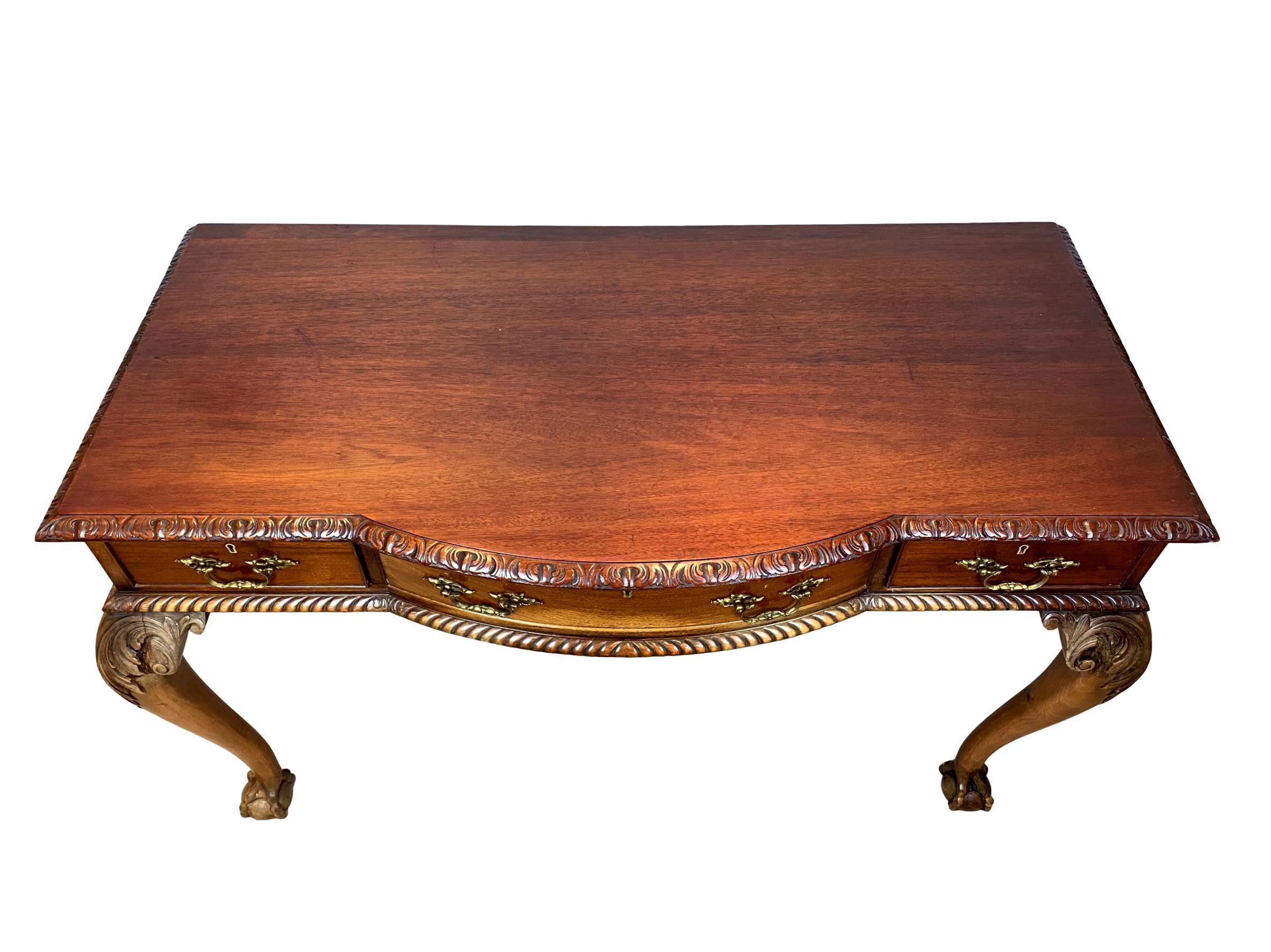 Hand-Crafted Chippendale Revival Mahogany Three-Drawer Console Table, English, circa 1880 For Sale