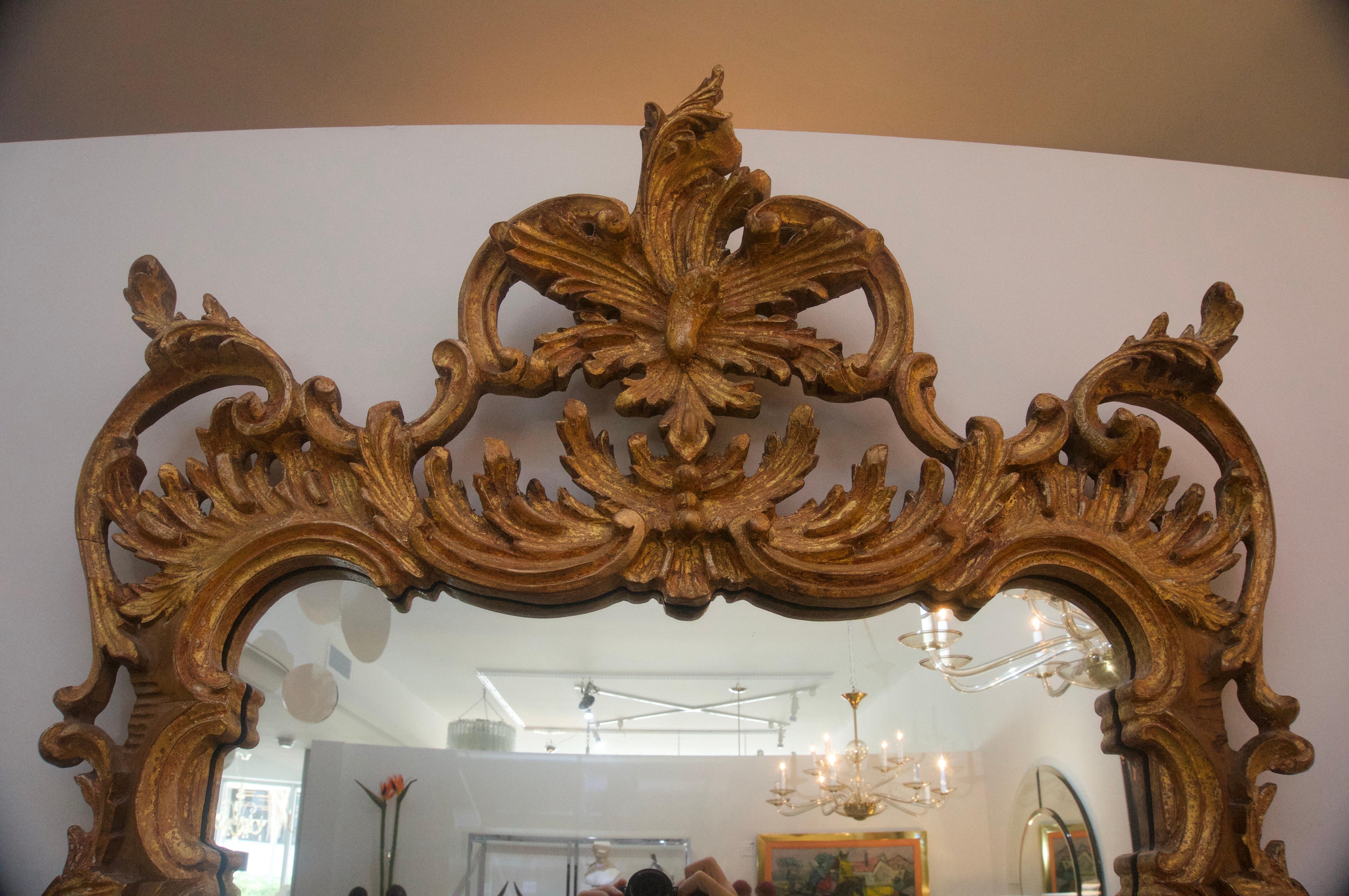 Hand-Carved Chippendale Rococo Style Wall Mirror
