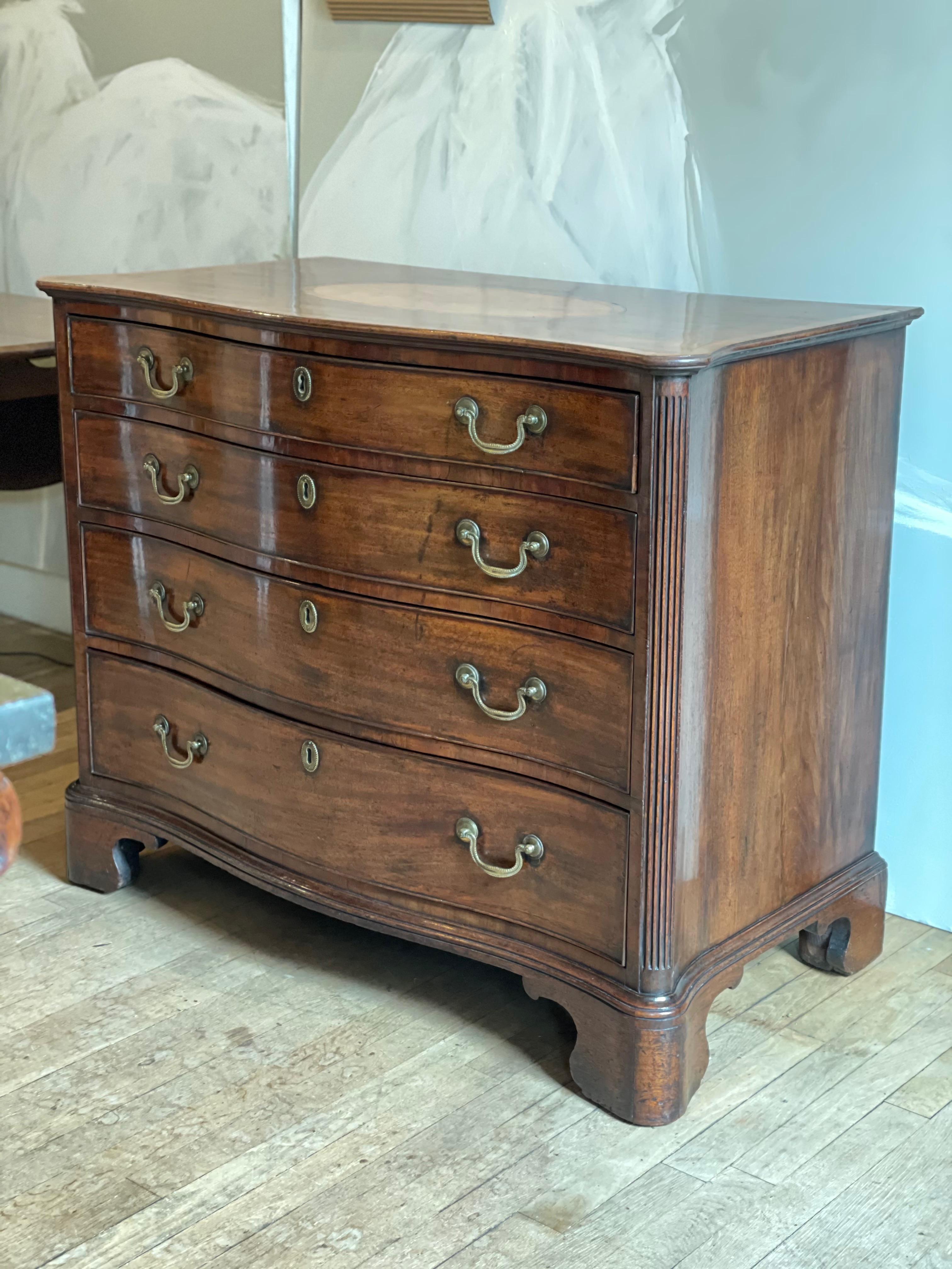 Inlay Chippendale Satinwood & Tulipwood Inlaid Mahogany Serpentine Chest of Drawers