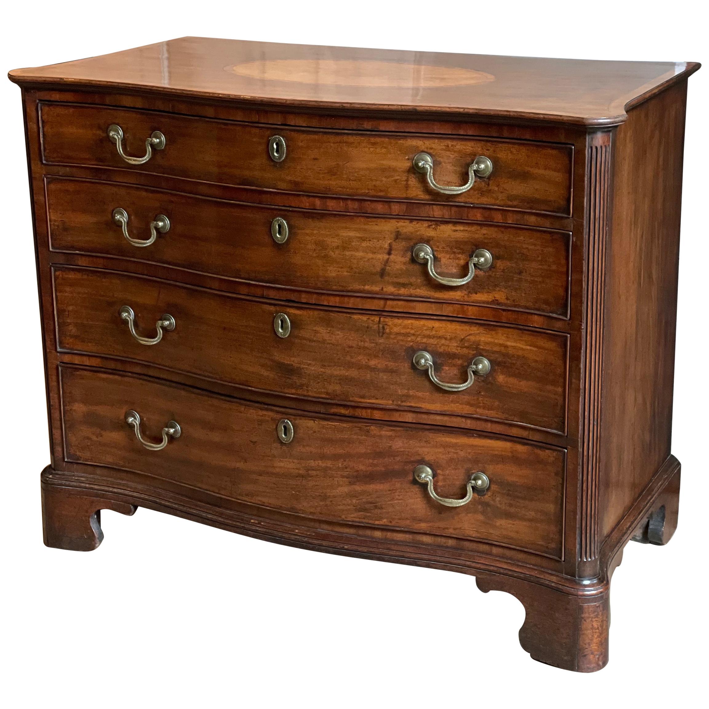 Chippendale Satinwood & Tulipwood Inlaid Mahogany Serpentine Chest of Drawers