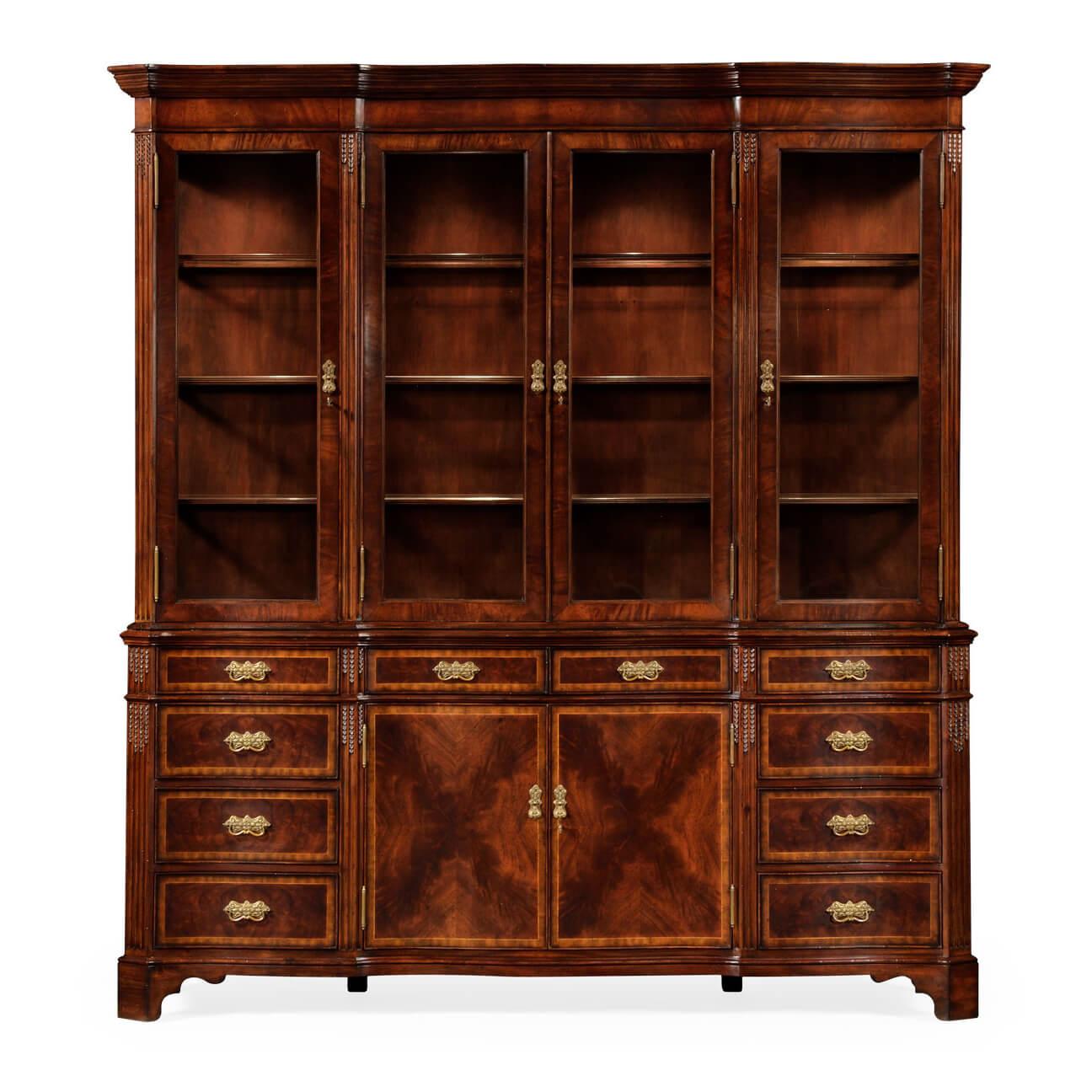 English Chippendale Serpentine Mahogany Bookcase