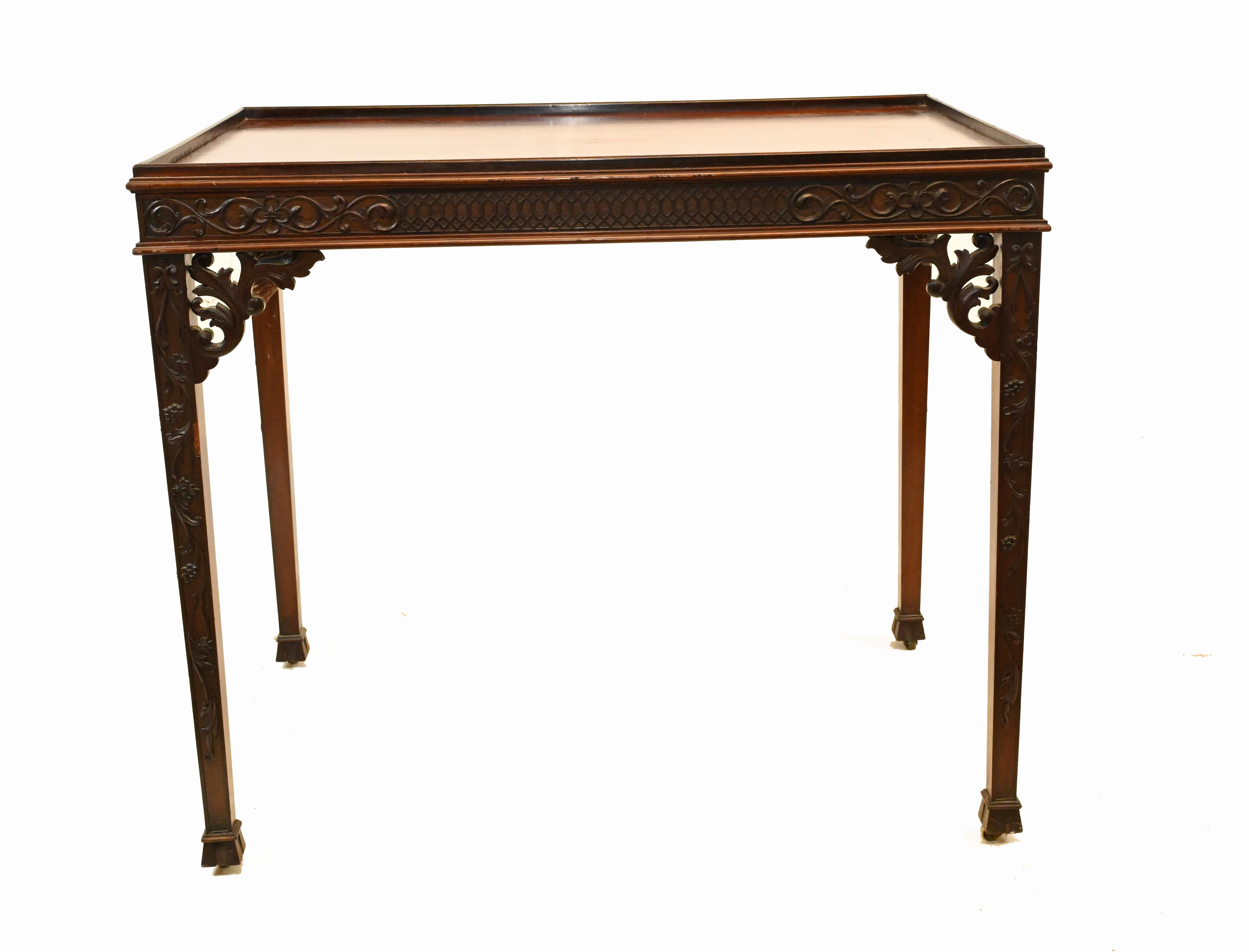 Late 19th Century Chippendale Silver Table Mahogany Side Tables, 1880 For Sale