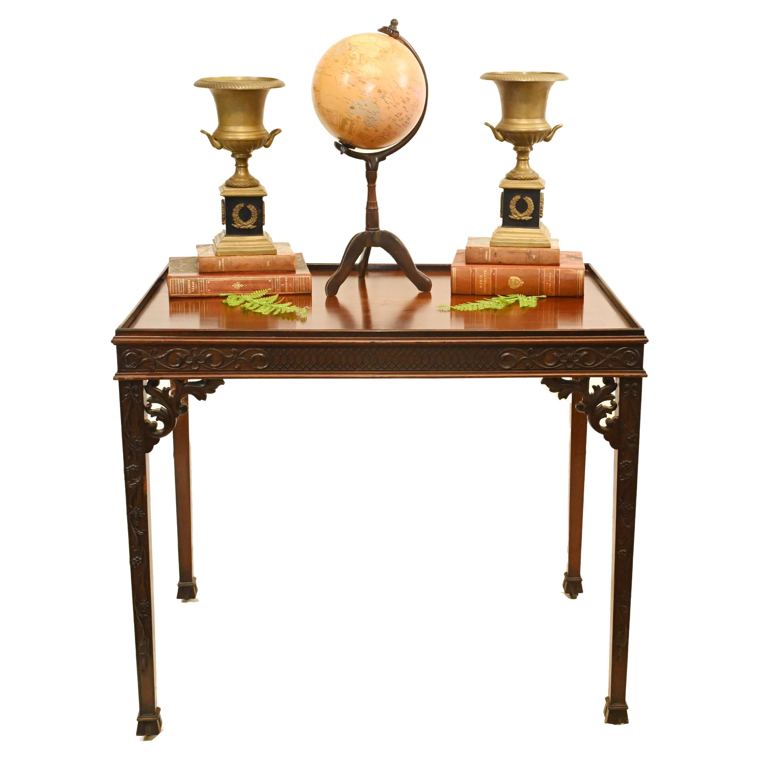 Chippendale Silver Table Mahogany Side Tables, 1880