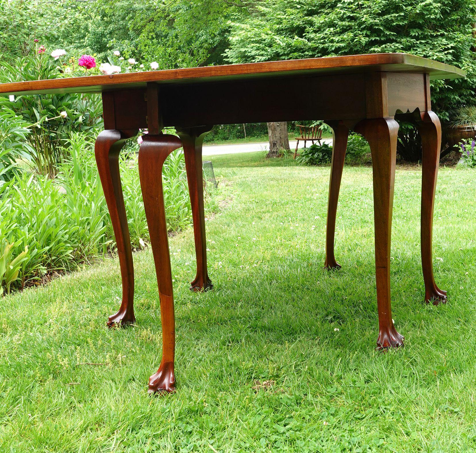 Chippendale Six Leg Claw and Ball Drop-Leaf Dining Table In Good Condition For Sale In Norton, MA