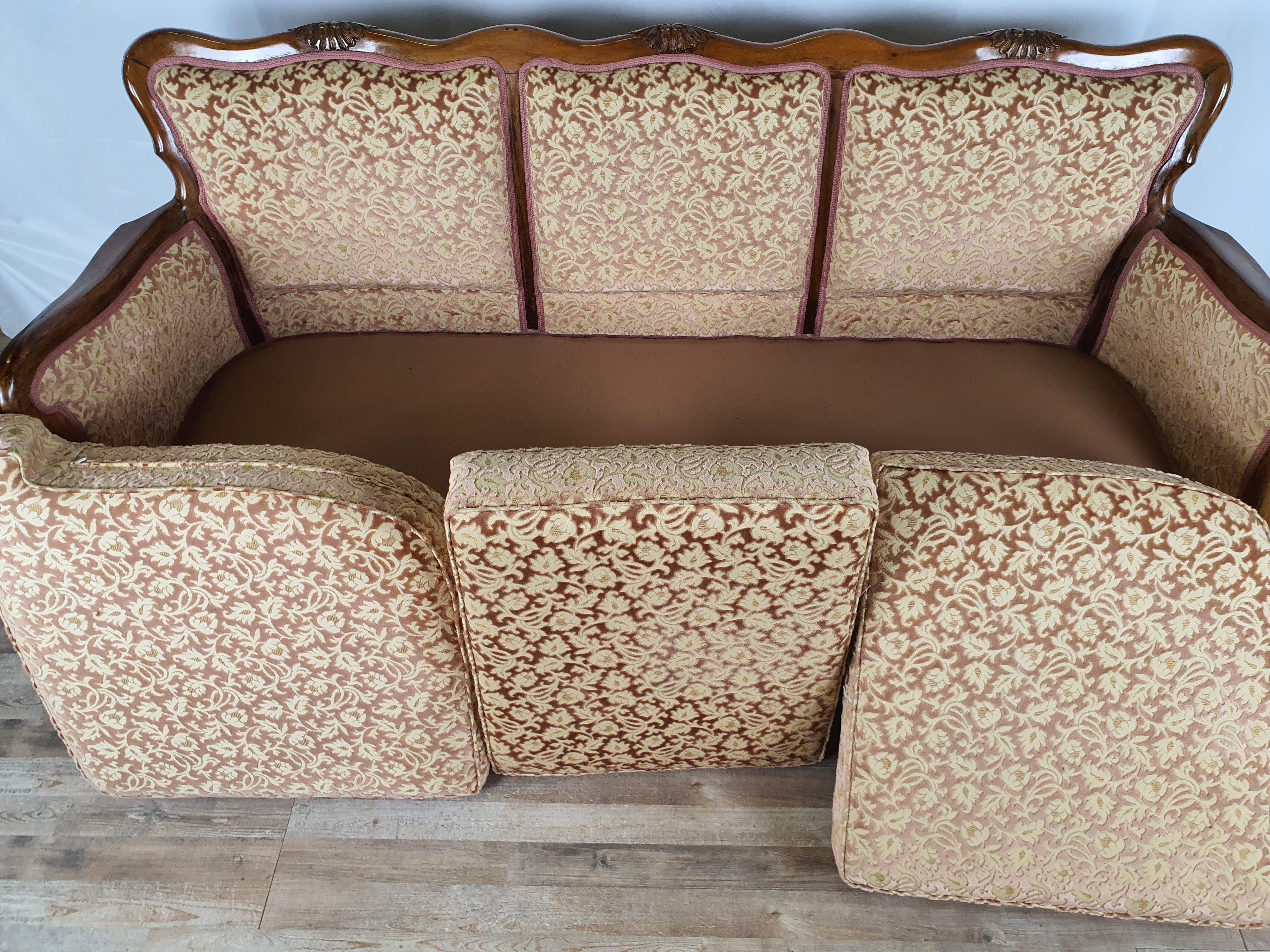 Chippendale Sofa in Walnut with Upholstered Cushions, 1950 10