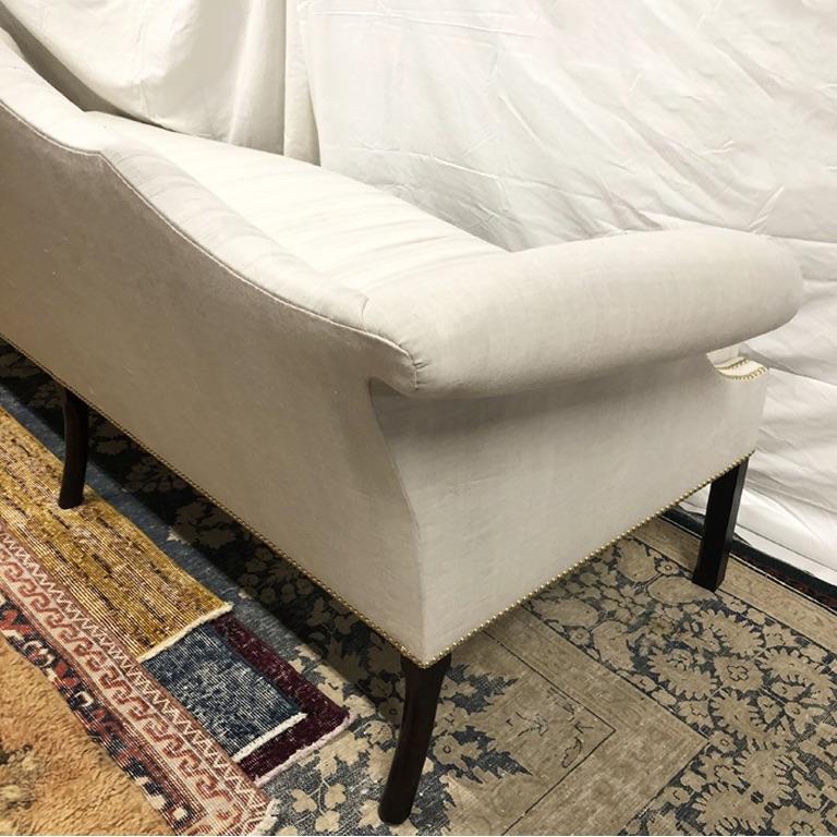 Fabric Chippendale Sofa with Homespun Linen For Sale
