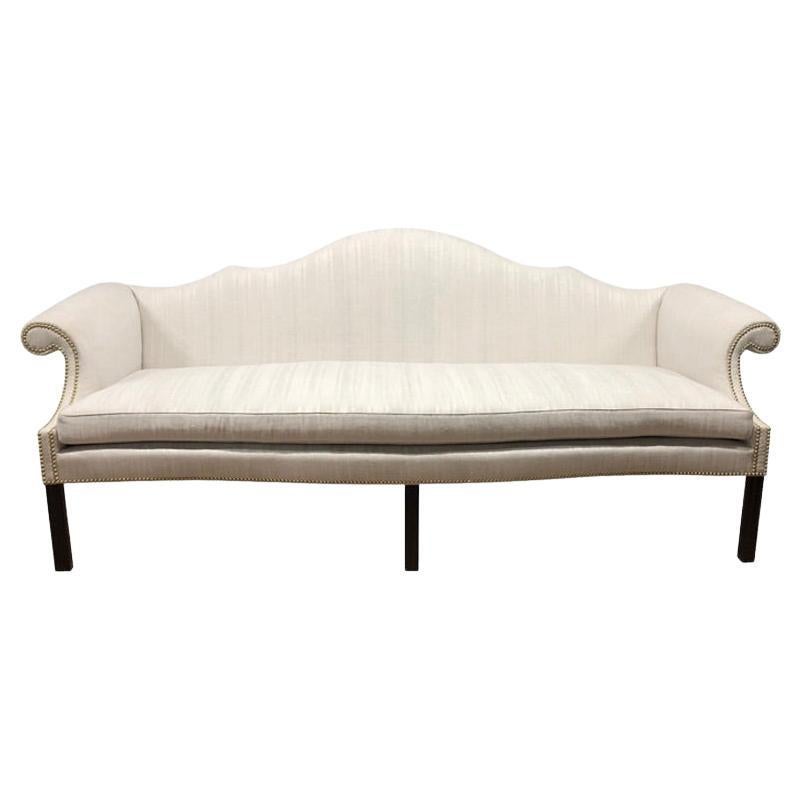 Chippendale Sofa with Homespun Linen For Sale