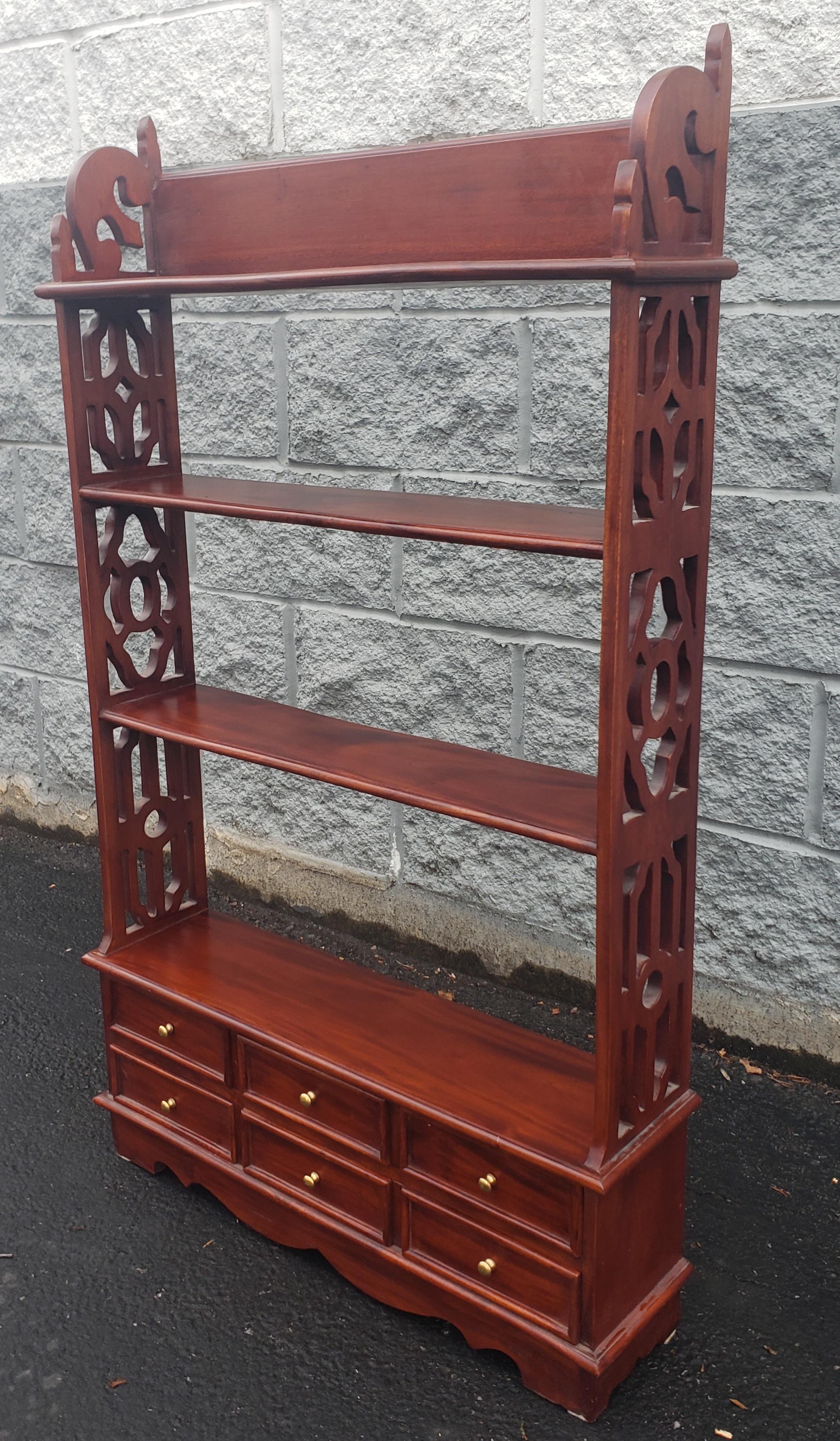 Woodwork Chippendale Solid Cherry 6-Drawer 4-Tier Free Standing or Wall Hanging Shelves For Sale