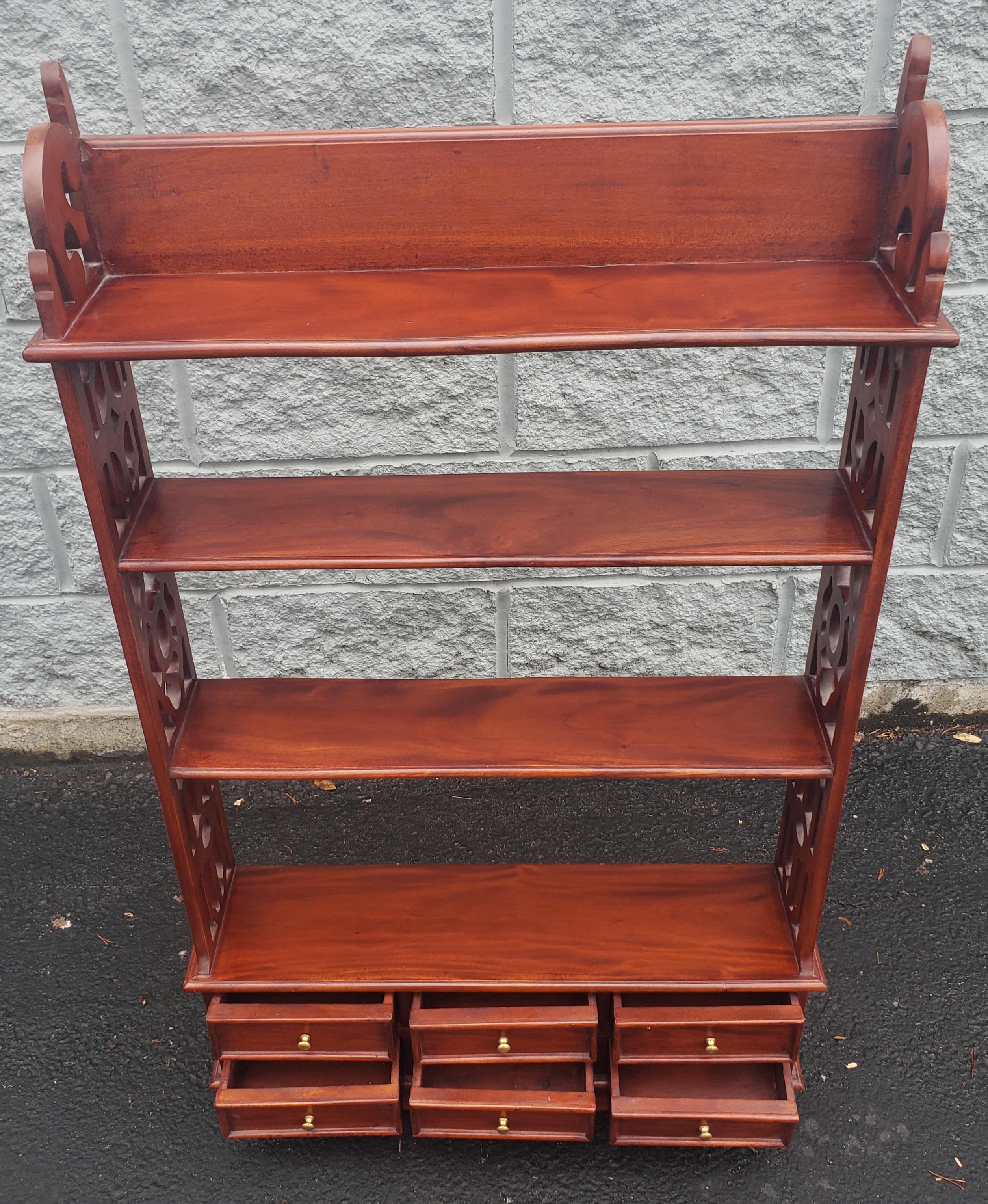 Chippendale Solid Cherry 6-Drawer 4-Tier Free Standing or Wall Hanging Shelves In Good Condition For Sale In Germantown, MD