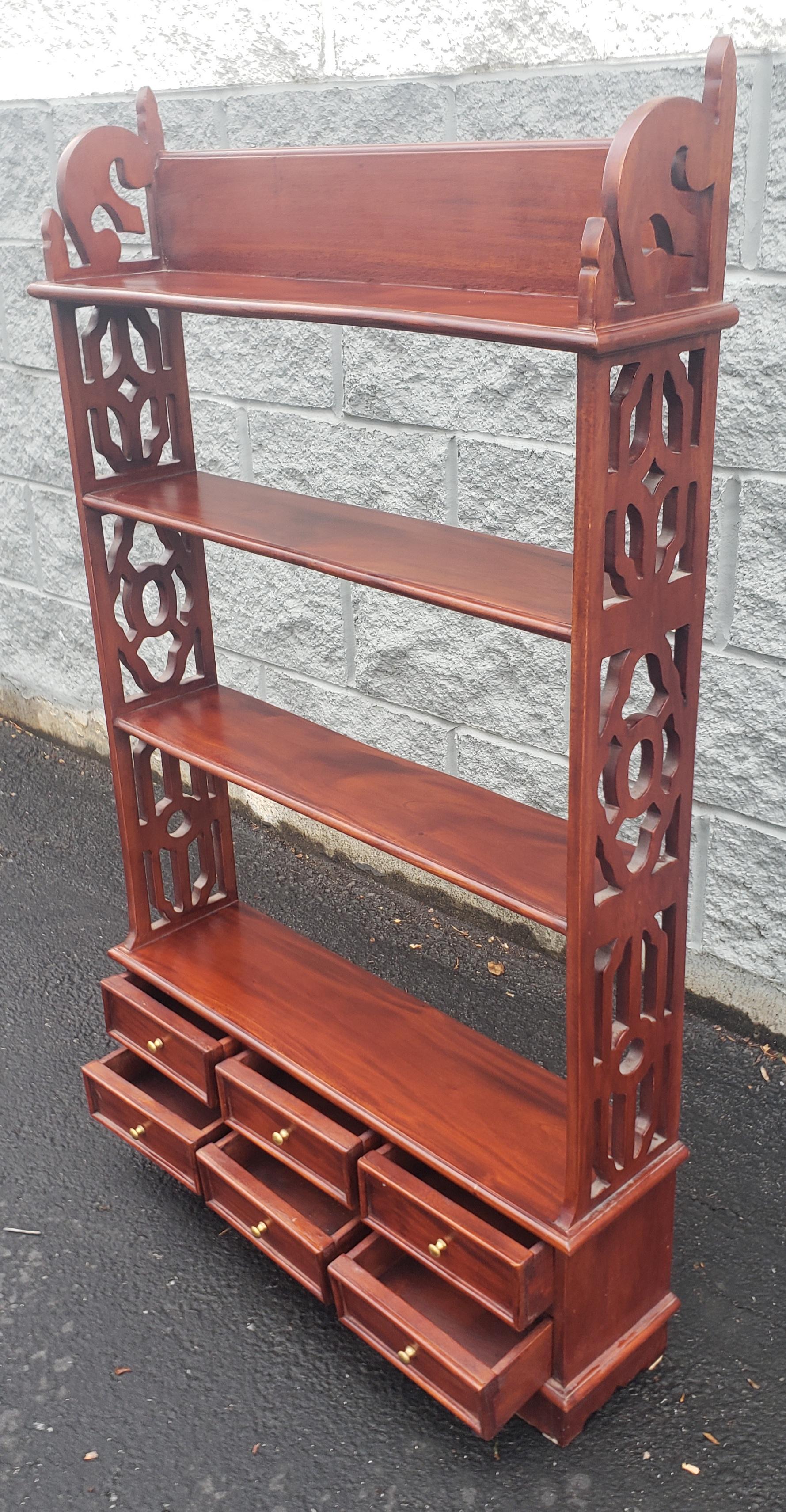 20th Century Chippendale Solid Cherry 6-Drawer 4-Tier Free Standing or Wall Hanging Shelves For Sale