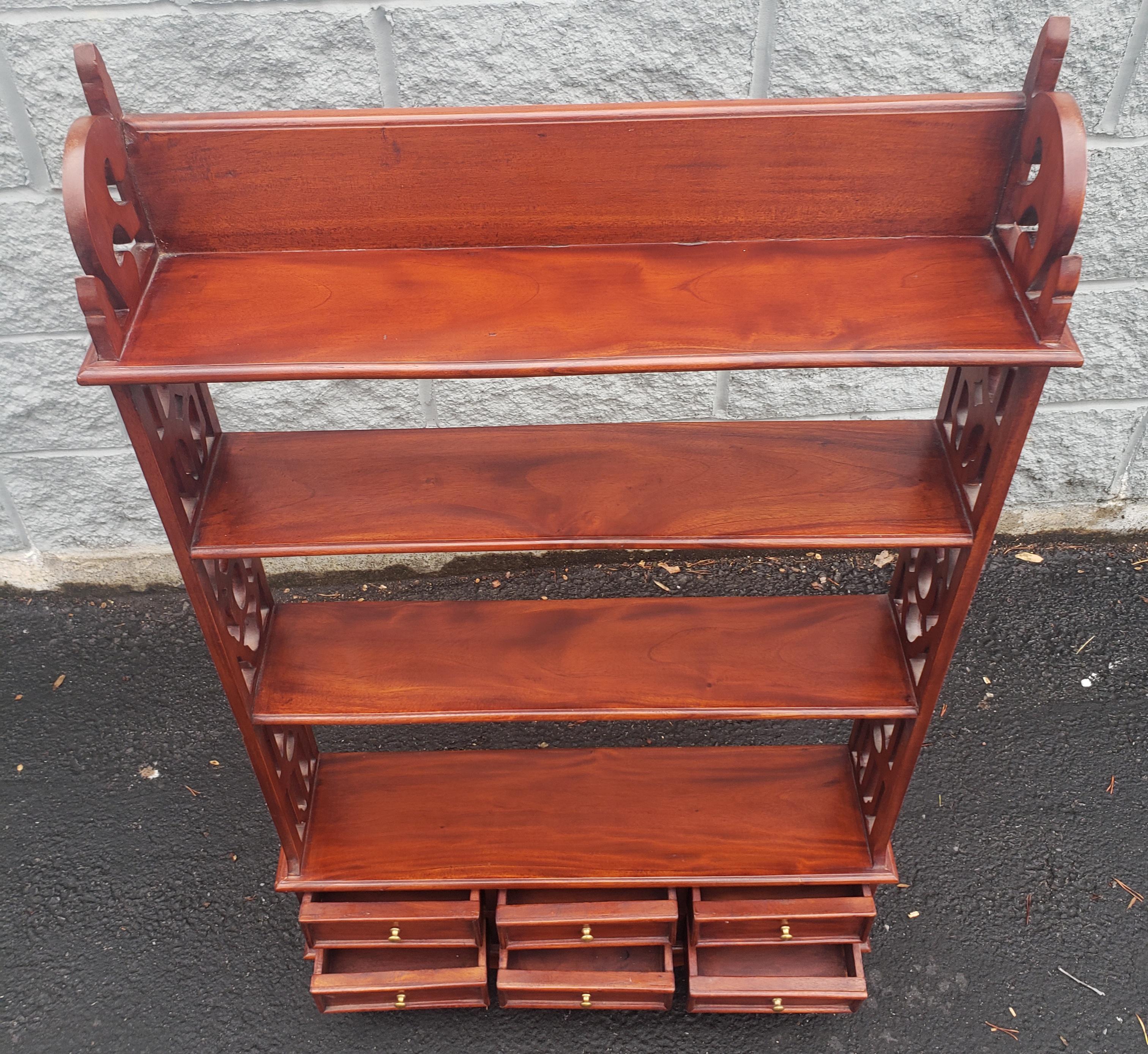 Chippendale Solid Cherry 6-Drawer 4-Tier Free Standing or Wall Hanging Shelves For Sale 2