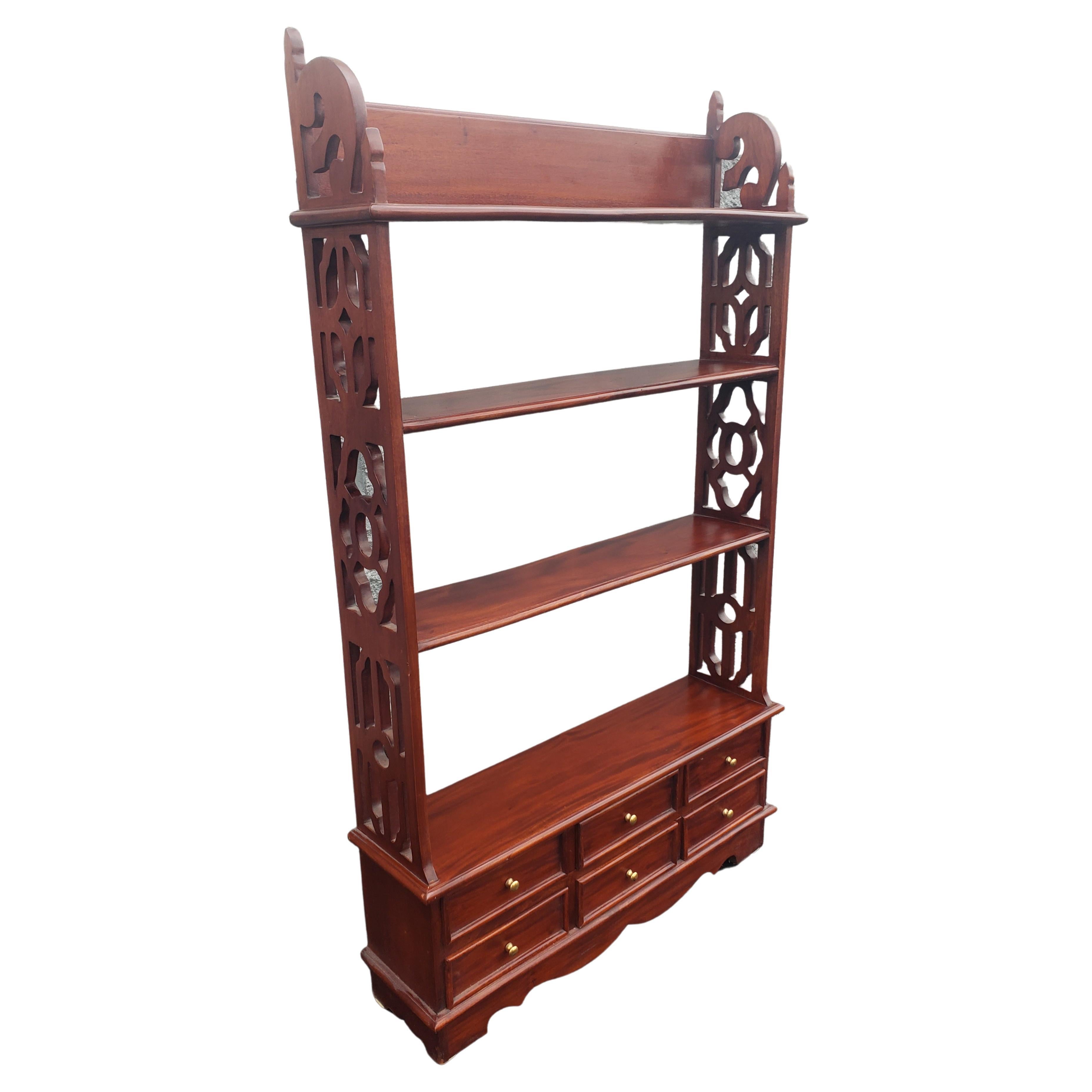 Chippendale Solid Cherry 6-Drawer 4-Tier Free Standing or Wall Hanging Shelves For Sale