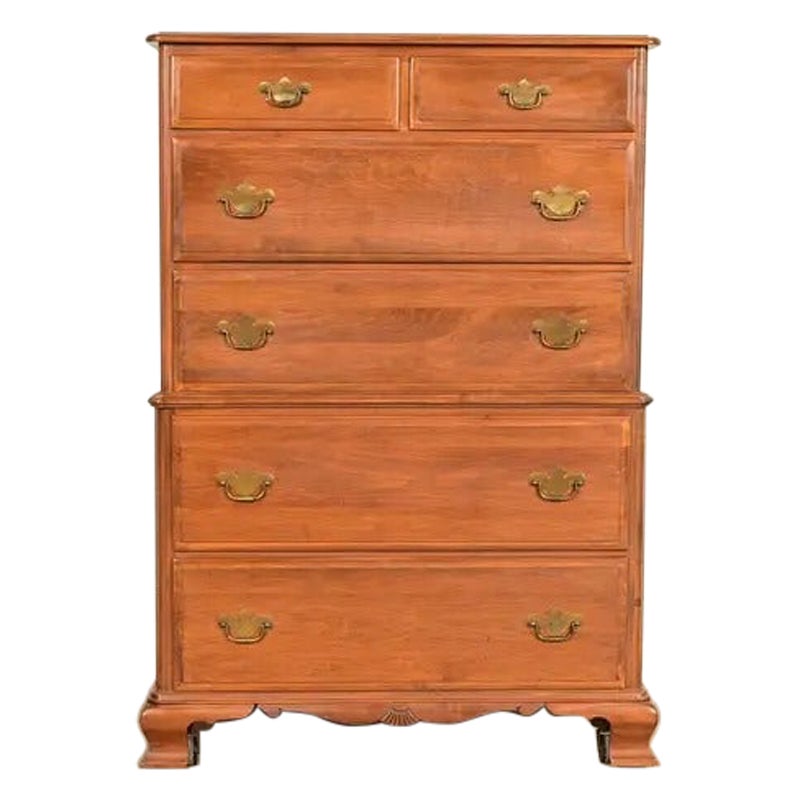 Chippendale Solid Maple Highboy Dresser by Kling, Circa 1960s For Sale