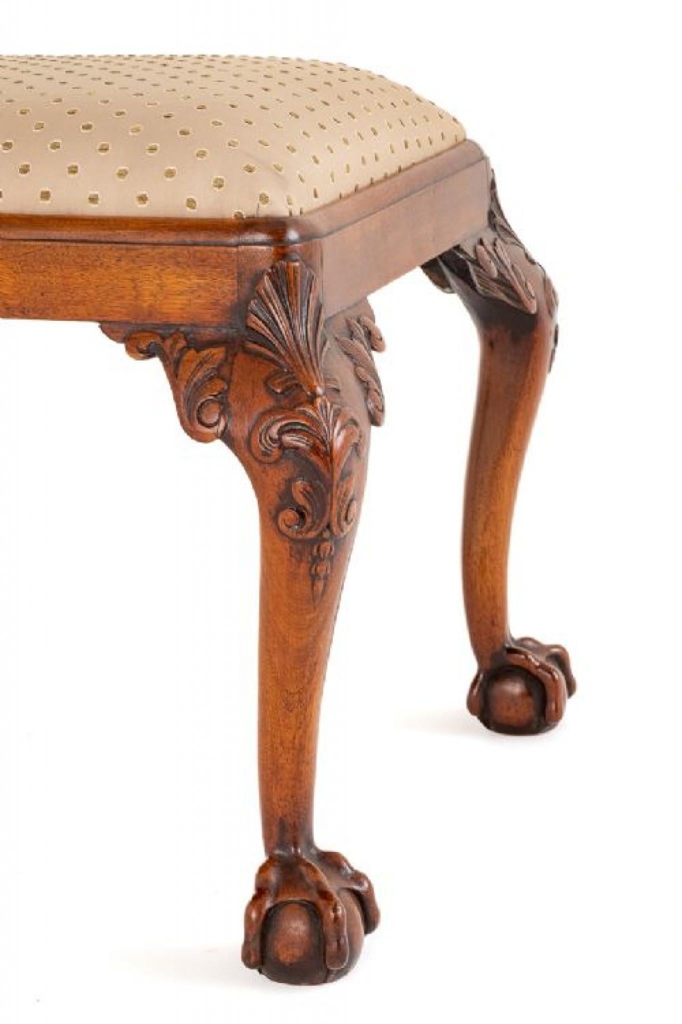 Chippendale Stool Mahogany Seat Ball and Claw Feet For Sale 1