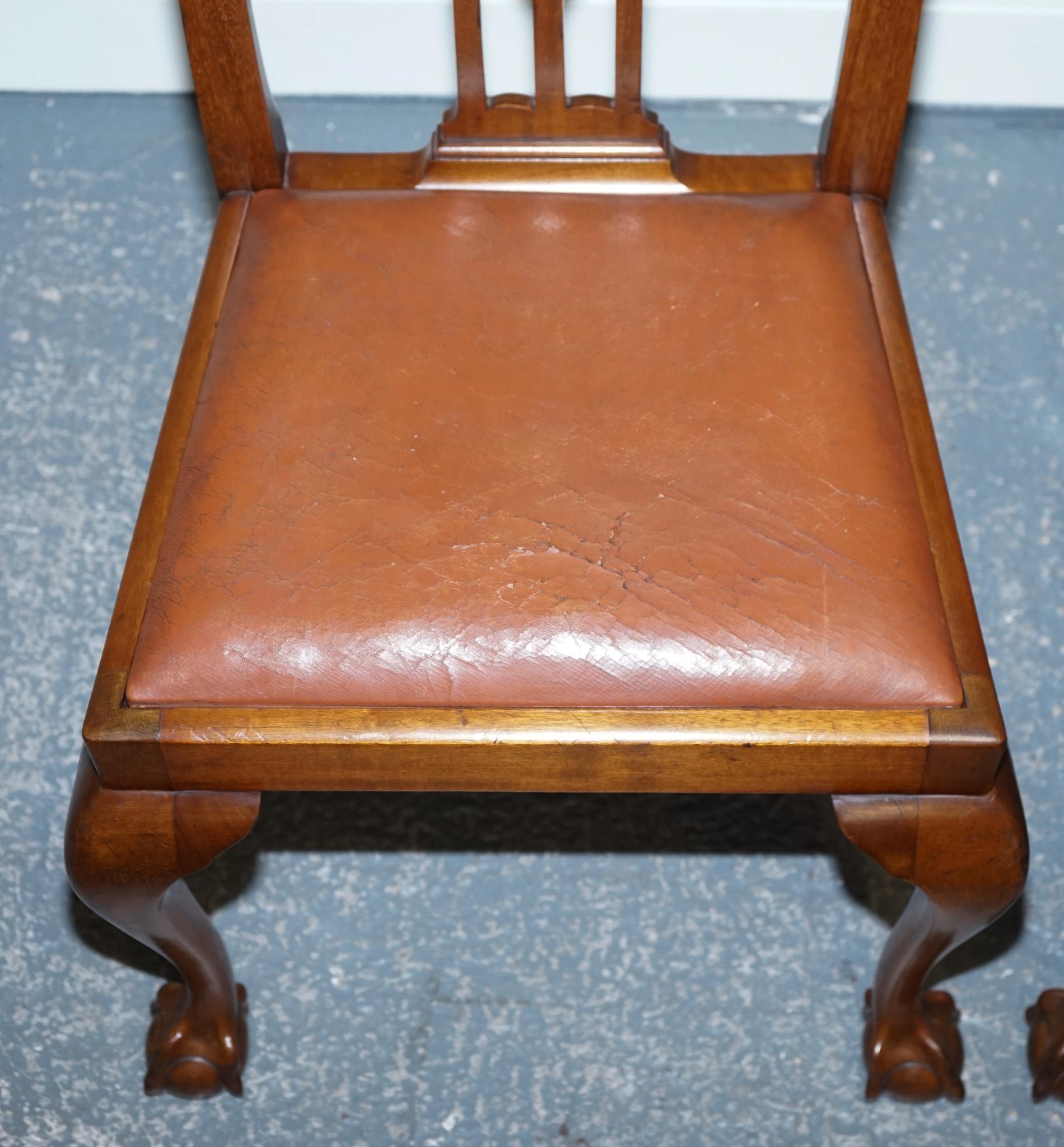 CHIPPENDALE STYLE 5 DINING CHAIRS WiTH LEATHER SEATS PERFECT FOR ROUND TABLE For Sale 3
