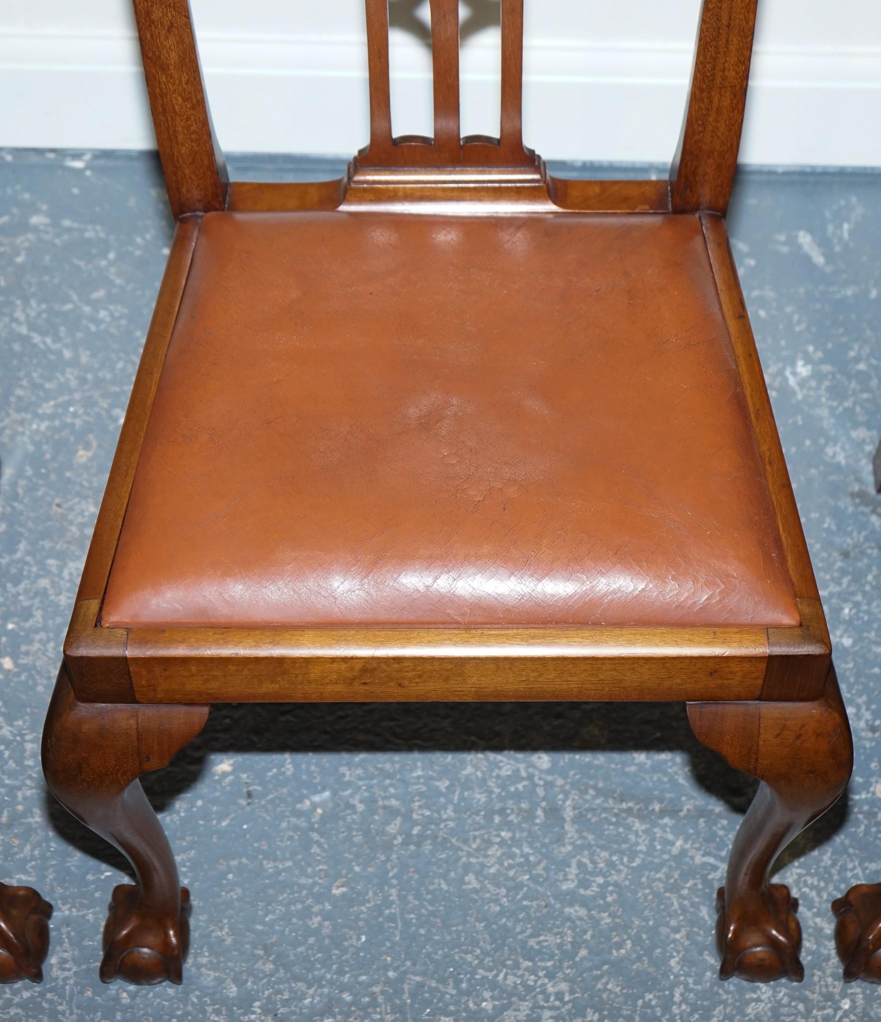 CHIPPENDALE STYLE 5 DINING CHAIRS WiTH LEATHER SEATS PERFECT FOR ROUND TABLE For Sale 4
