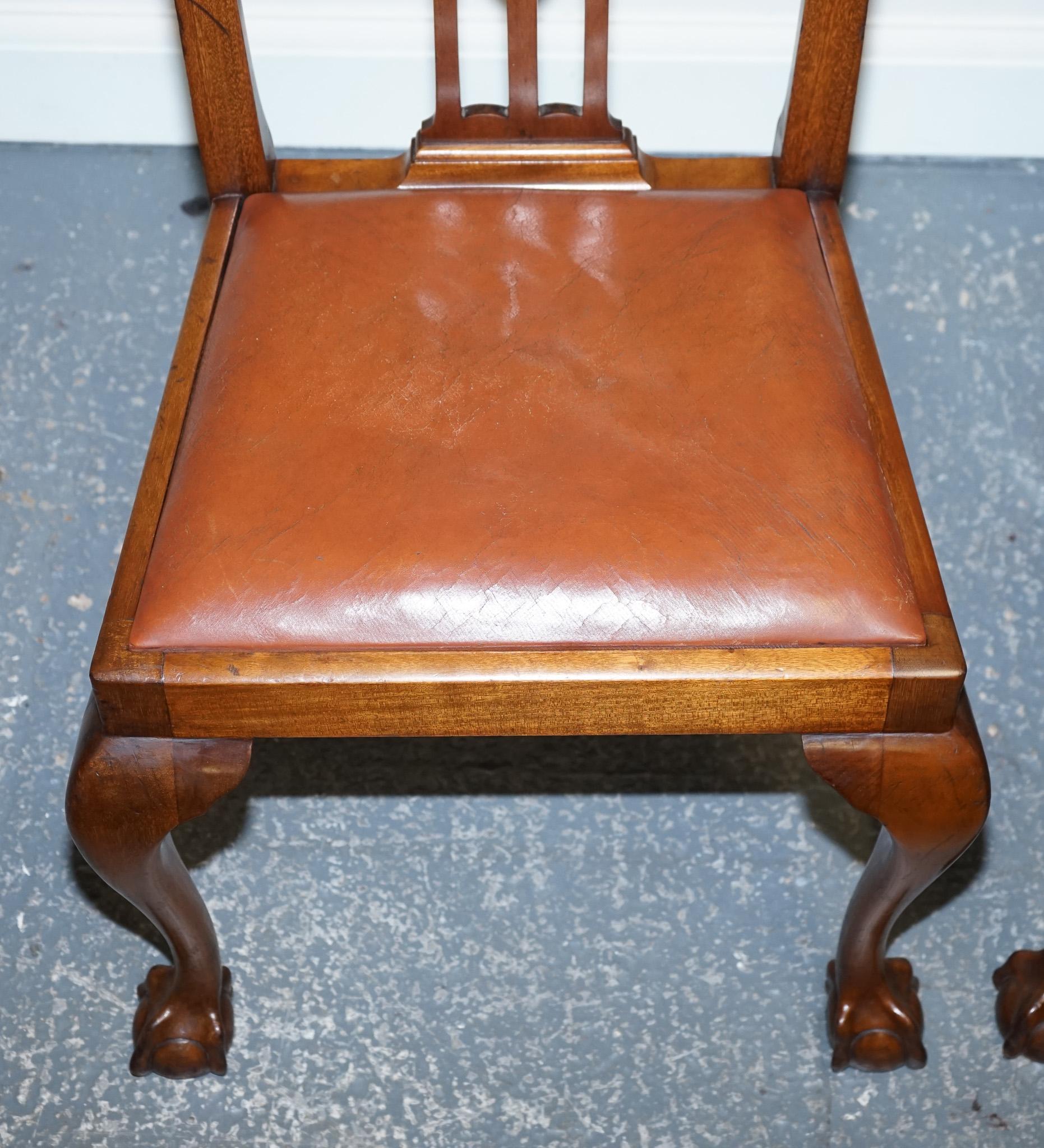CHIPPENDALE STYLE 5 DINING CHAIRS WiTH LEATHER SEATS PERFECT FOR ROUND TABLE For Sale 8