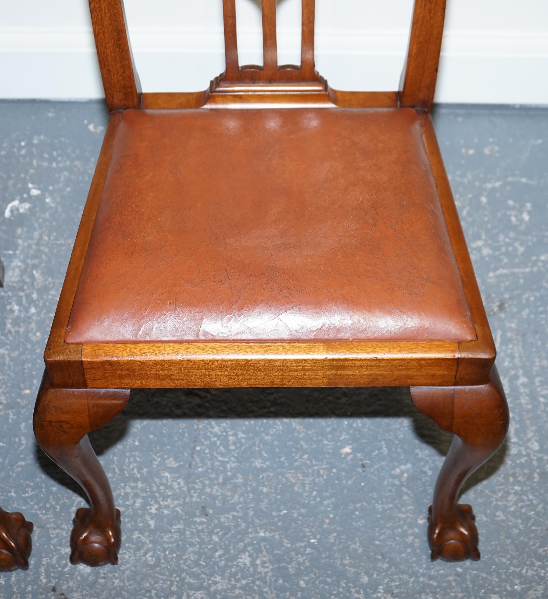 CHIPPENDALE STYLE 5 DINING CHAIRS WiTH LEATHER SEATS PERFECT FOR ROUND TABLE For Sale 9
