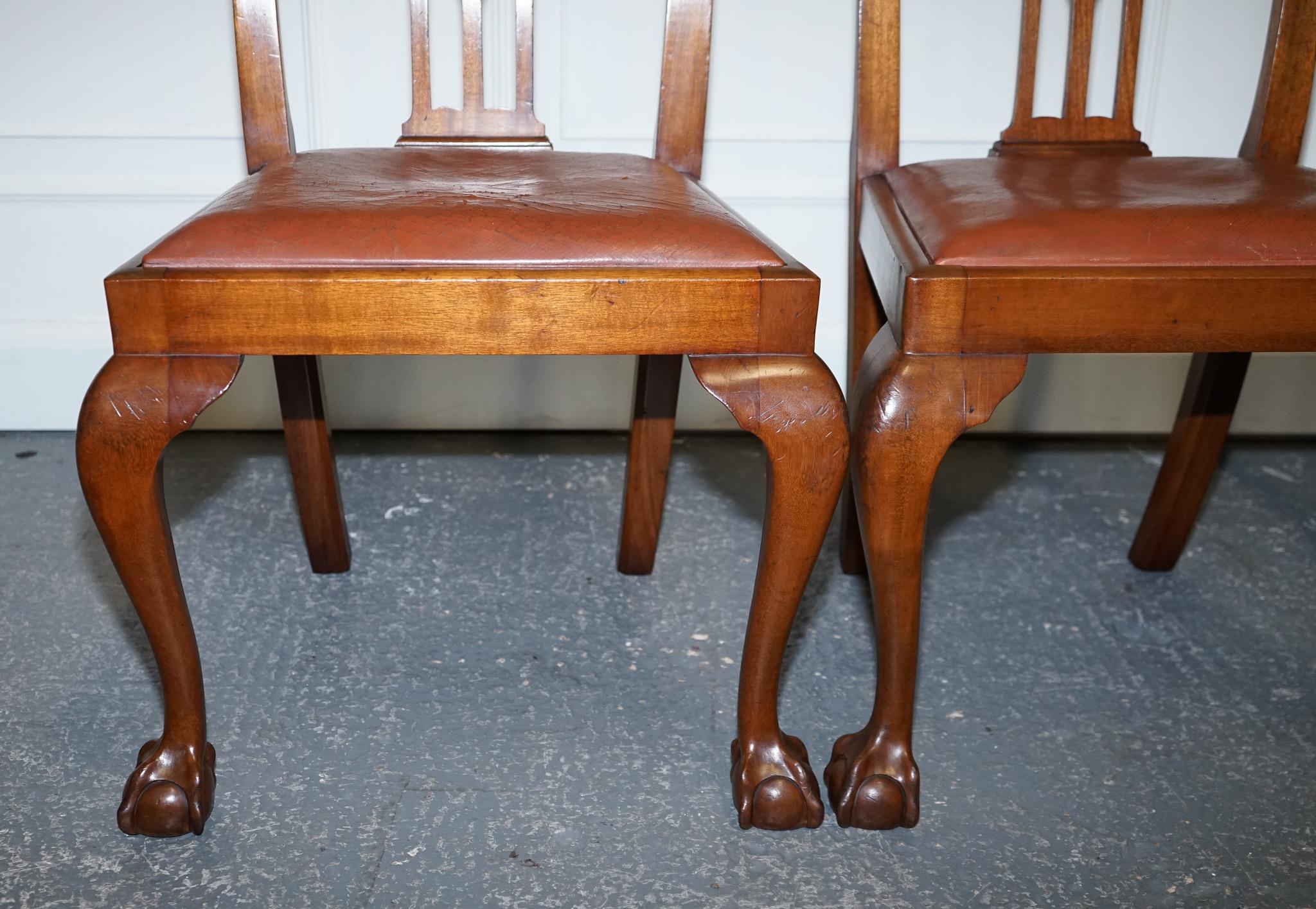 20th Century CHIPPENDALE STYLE 5 DINING CHAIRS WiTH LEATHER SEATS PERFECT FOR ROUND TABLE For Sale