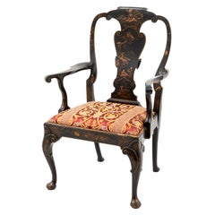 Chippendale Style Armchair in Chinese Black Lacquer, circa 1880