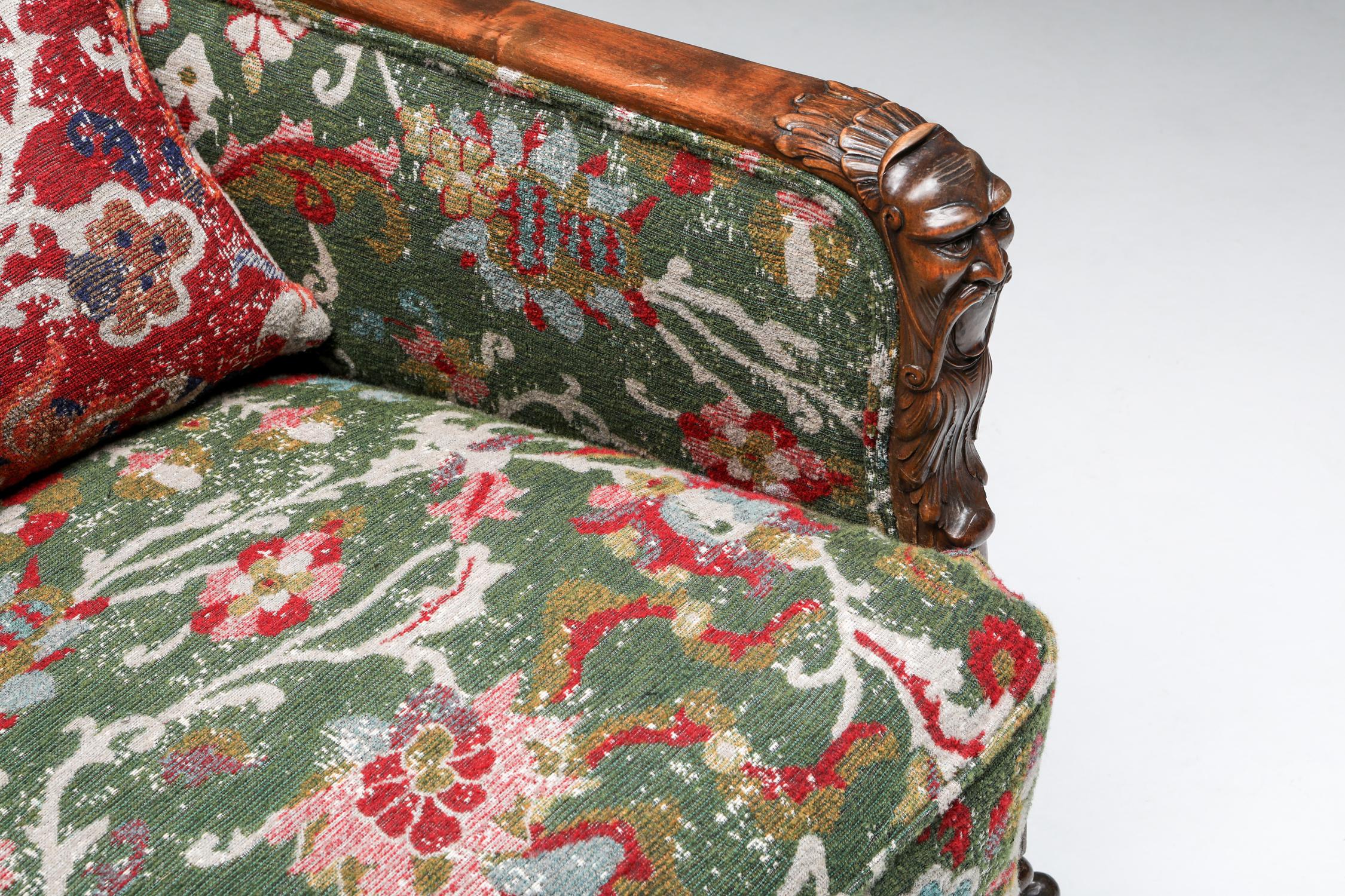 Chippendale Style Armchairs with Claw Feet and Pierre Frey Jacquard For Sale 6
