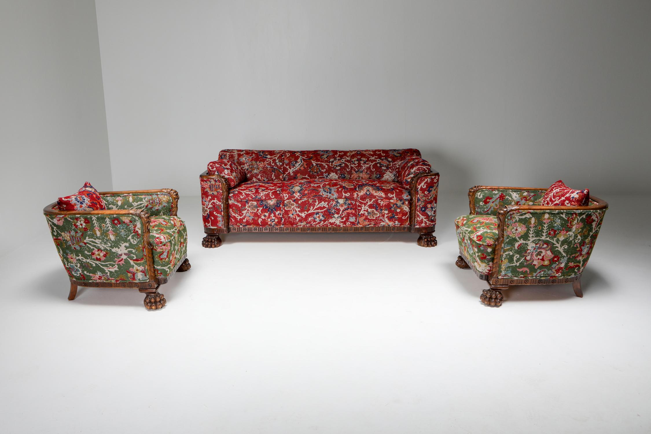 Sessel im Chippendale-Stil mit Klauenfüßen und Pierre Frey Jacquard im Angebot 9