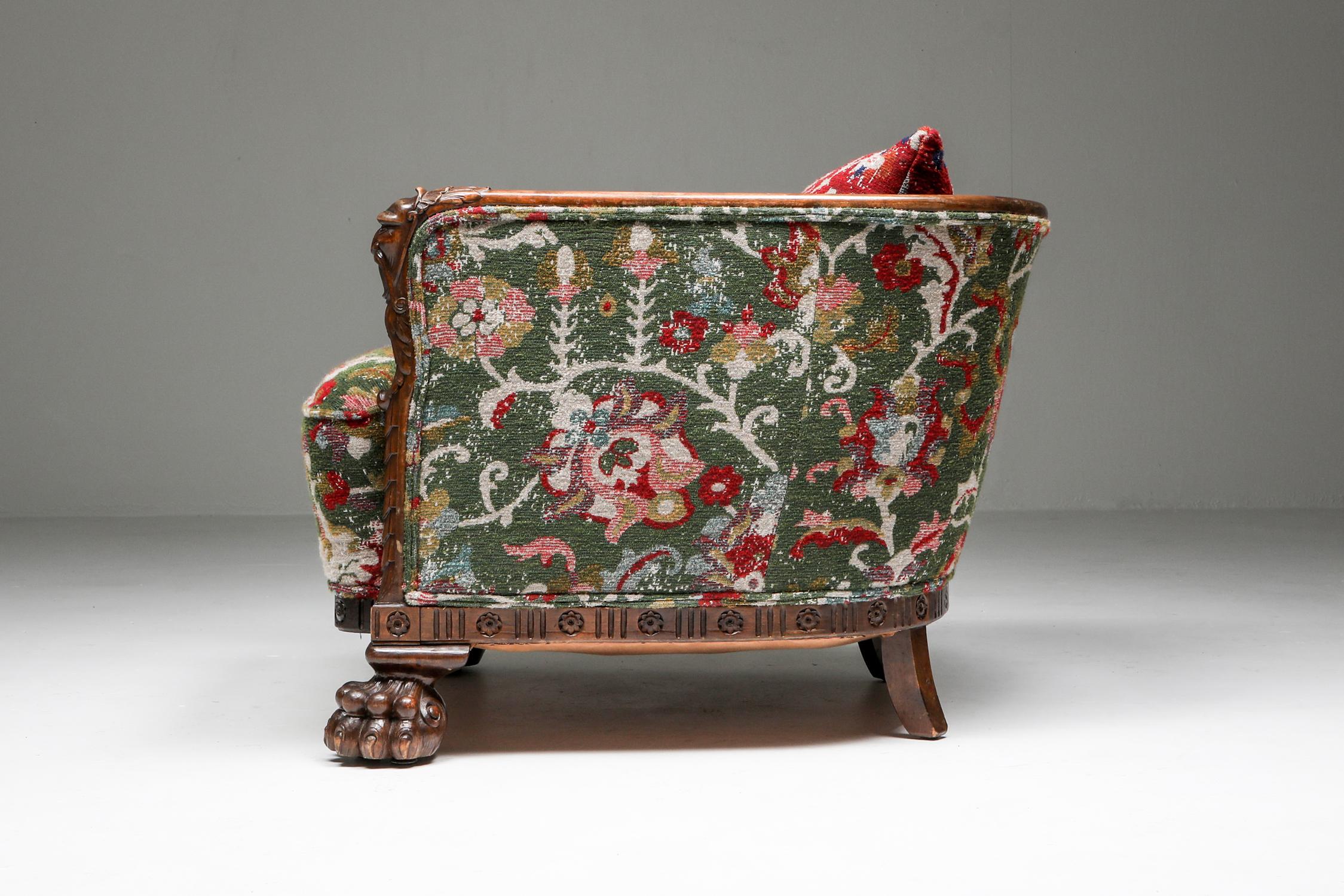 Sessel im Chippendale-Stil mit Klauenfüßen und Pierre Frey Jacquard im Angebot 1