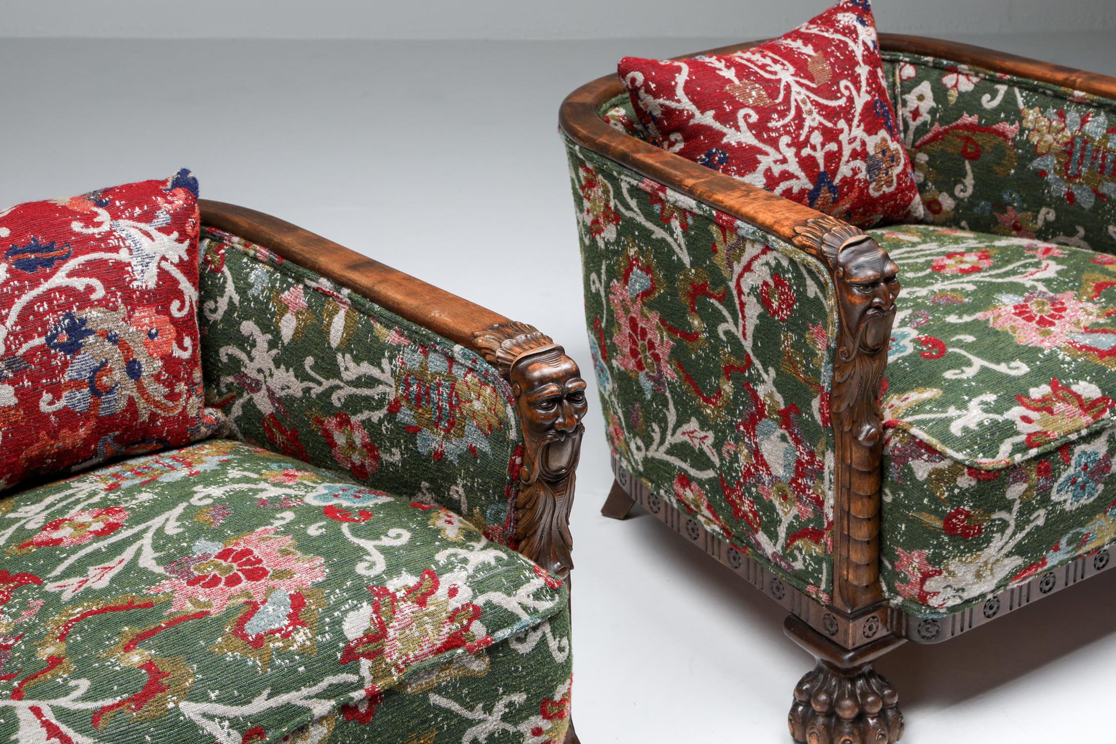 Chippendale Style Armchairs with Claw Feet and Pierre Frey Jacquard For Sale 4