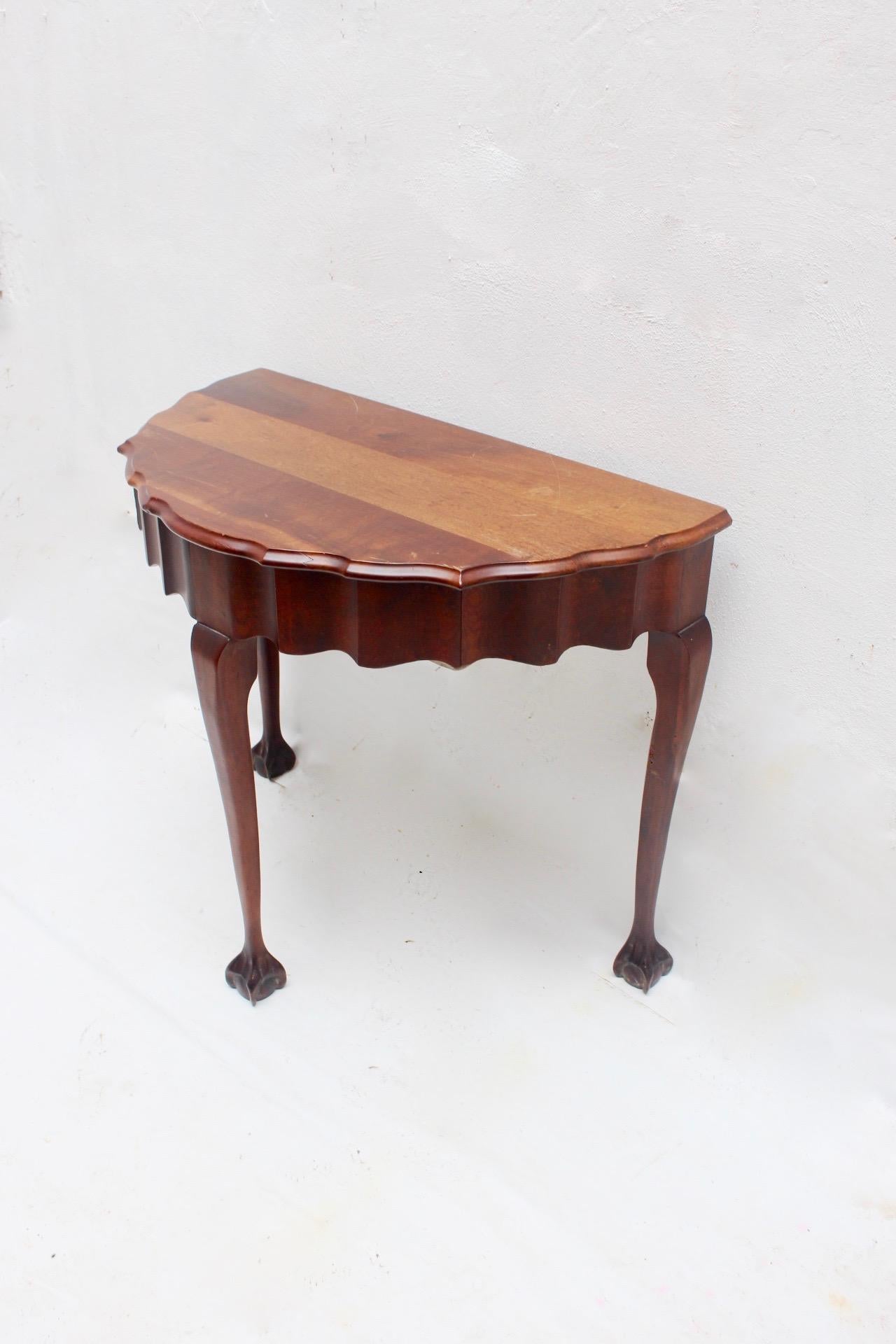 Chippendale Style Ball and Claw Mahogany Demilune Console Table For Sale 9