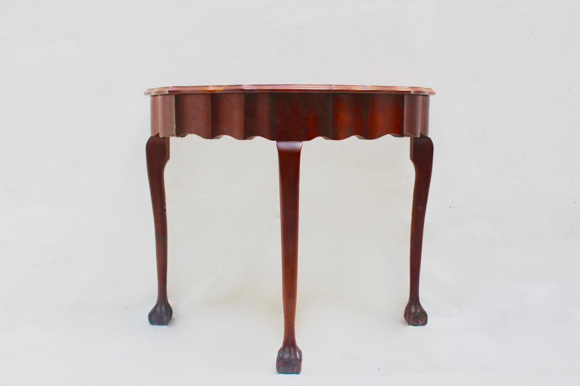 Spanish Chippendale Style Ball and Claw Mahogany Demilune Console Table For Sale