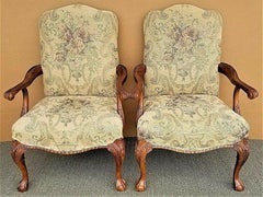 Chippendale Style Ball & Claw Tapestry Armchairs by Century Furniture - Set of 2
