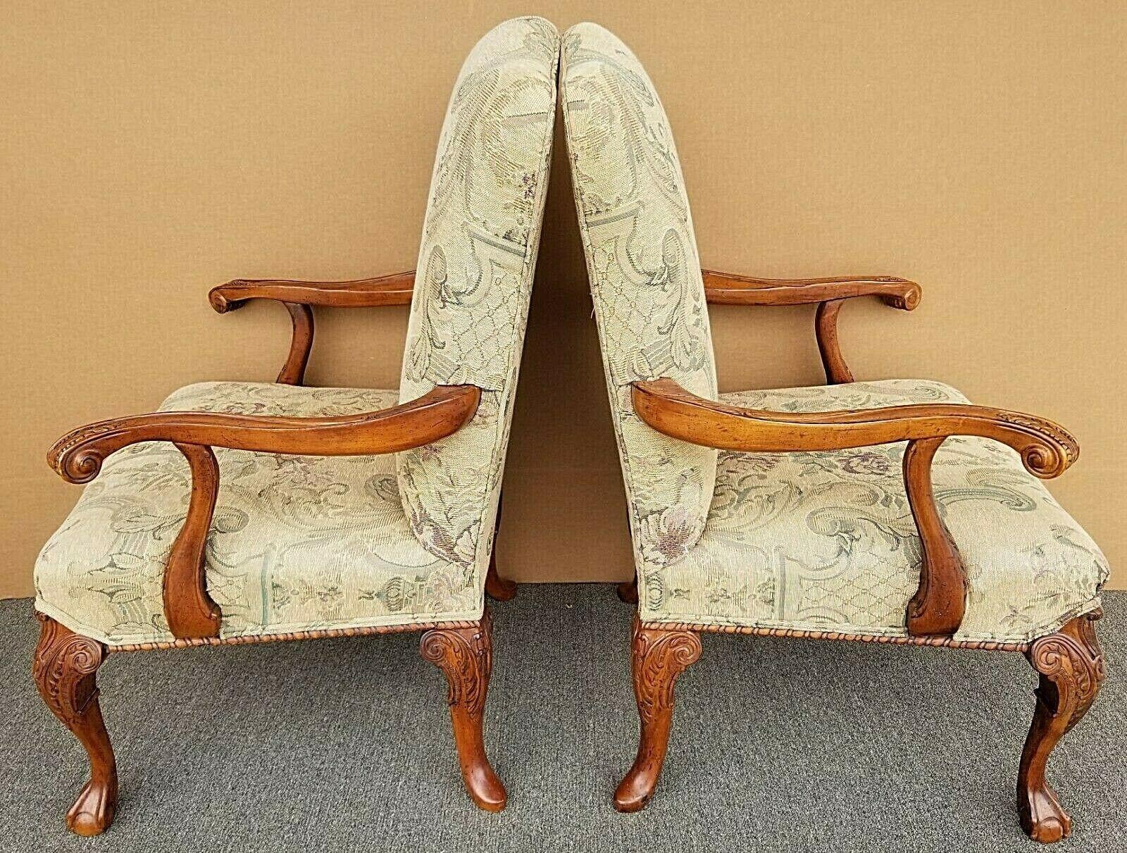 Chippendale Style Ball & Claw Tapestry Armchairs by Century Furniture - Set of 2 In Good Condition For Sale In Lake Worth, FL