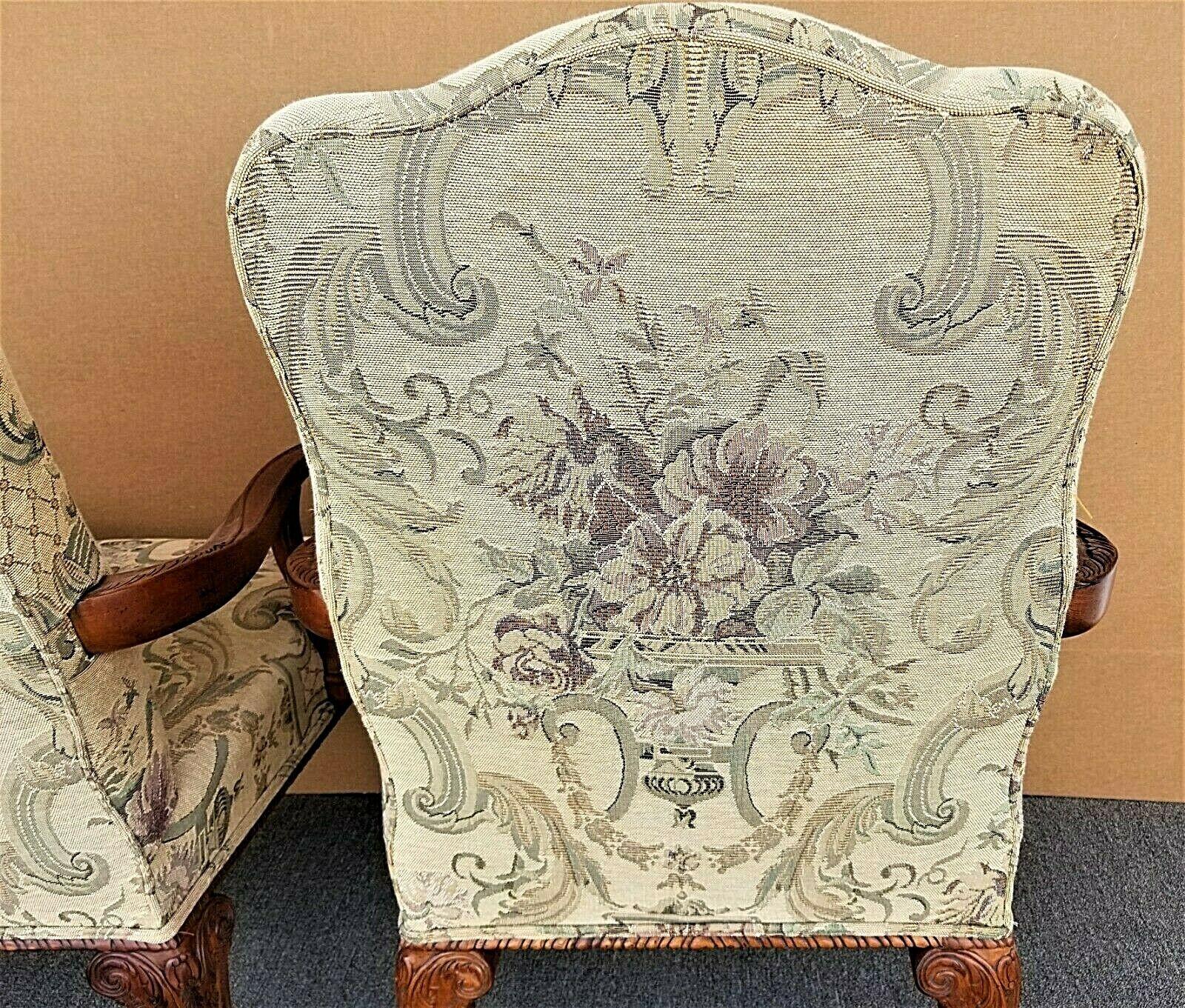 Wood Chippendale Style Ball & Claw Tapestry Armchairs by Century Furniture - Set of 2 For Sale