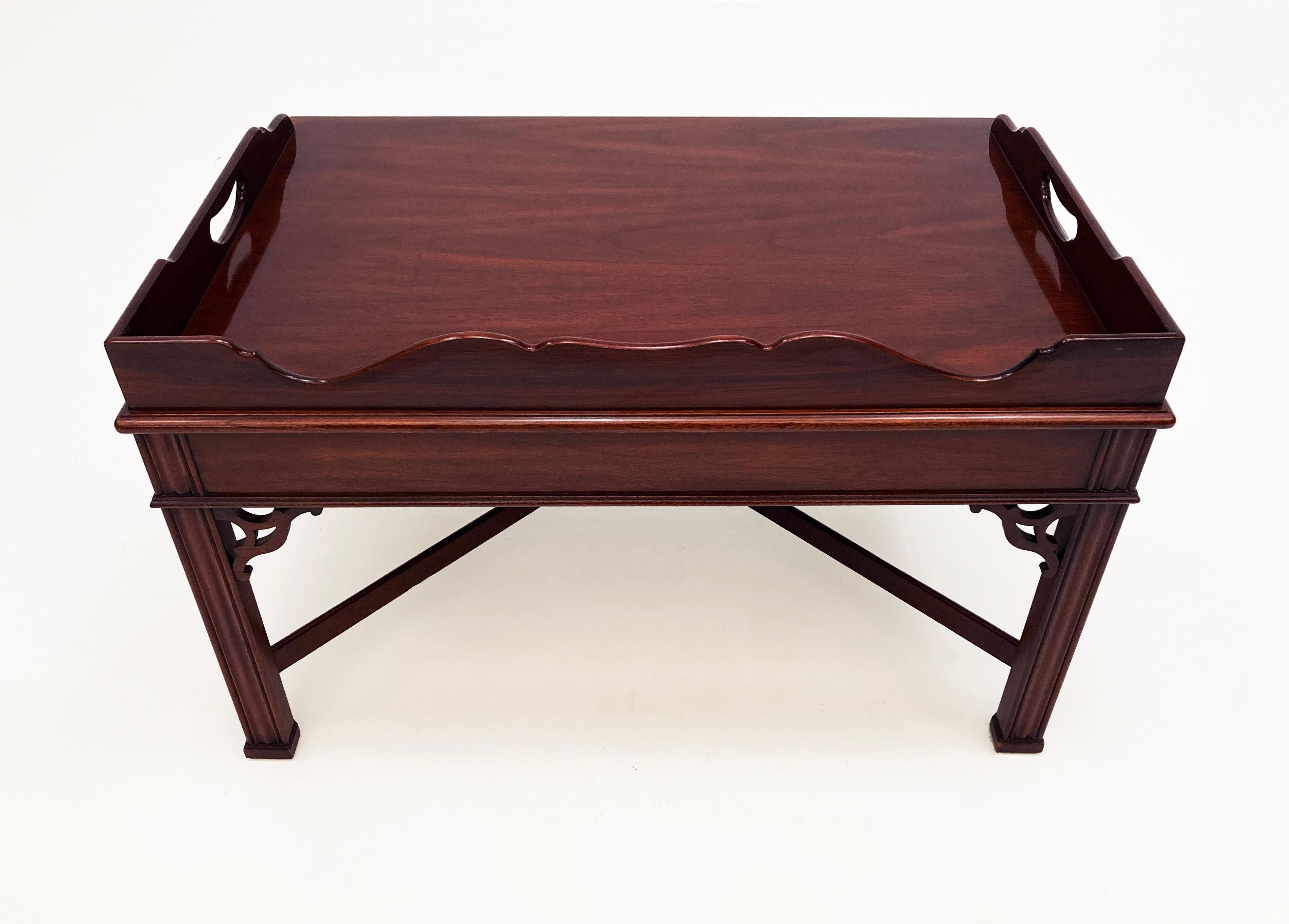 Chinese Chippendale Chippendale Style Butler’s Tray Coffee Table with Scalloped Gallery For Sale