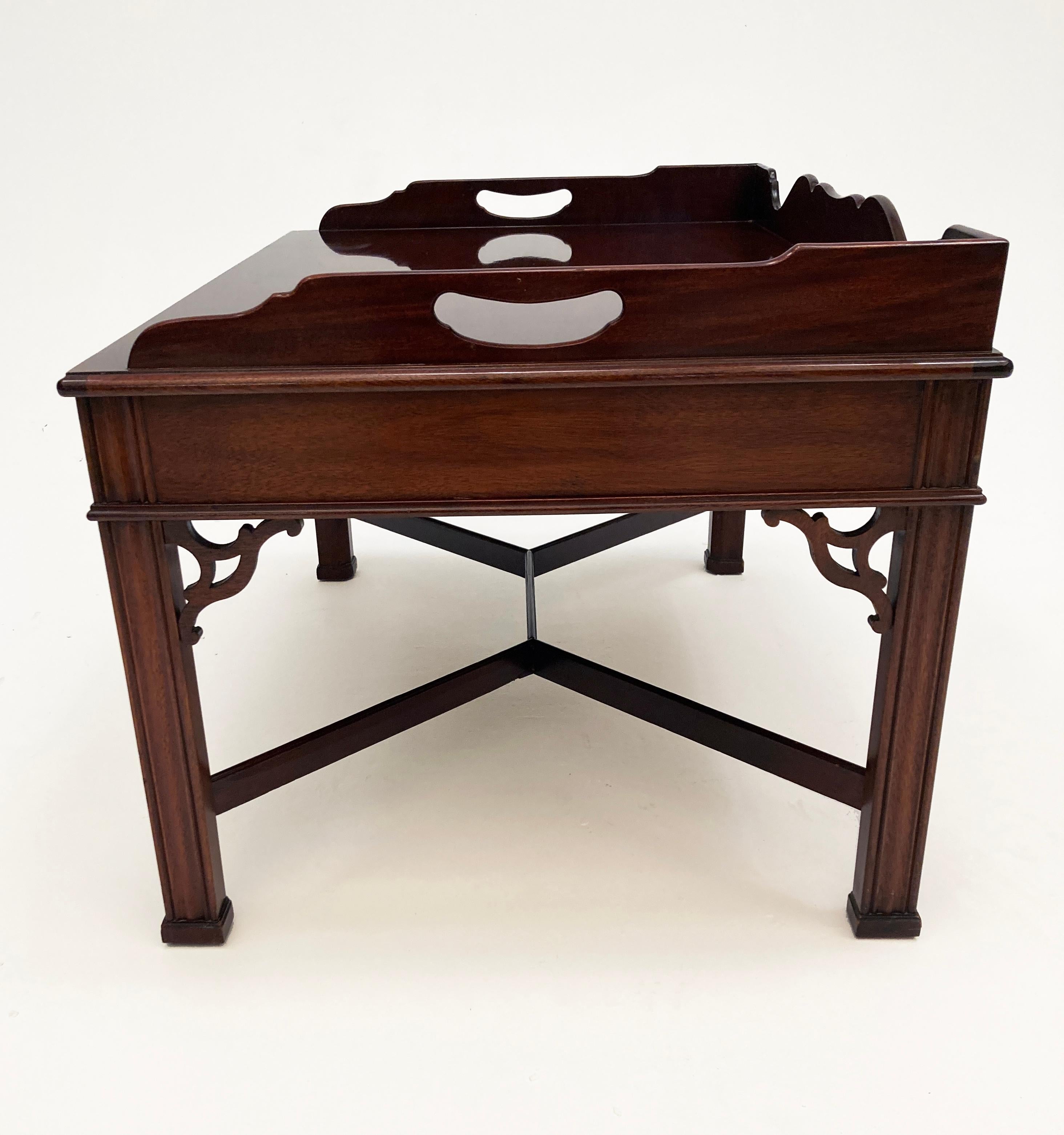 American Chippendale Style Butler’s Tray Coffee Table with Scalloped Gallery For Sale
